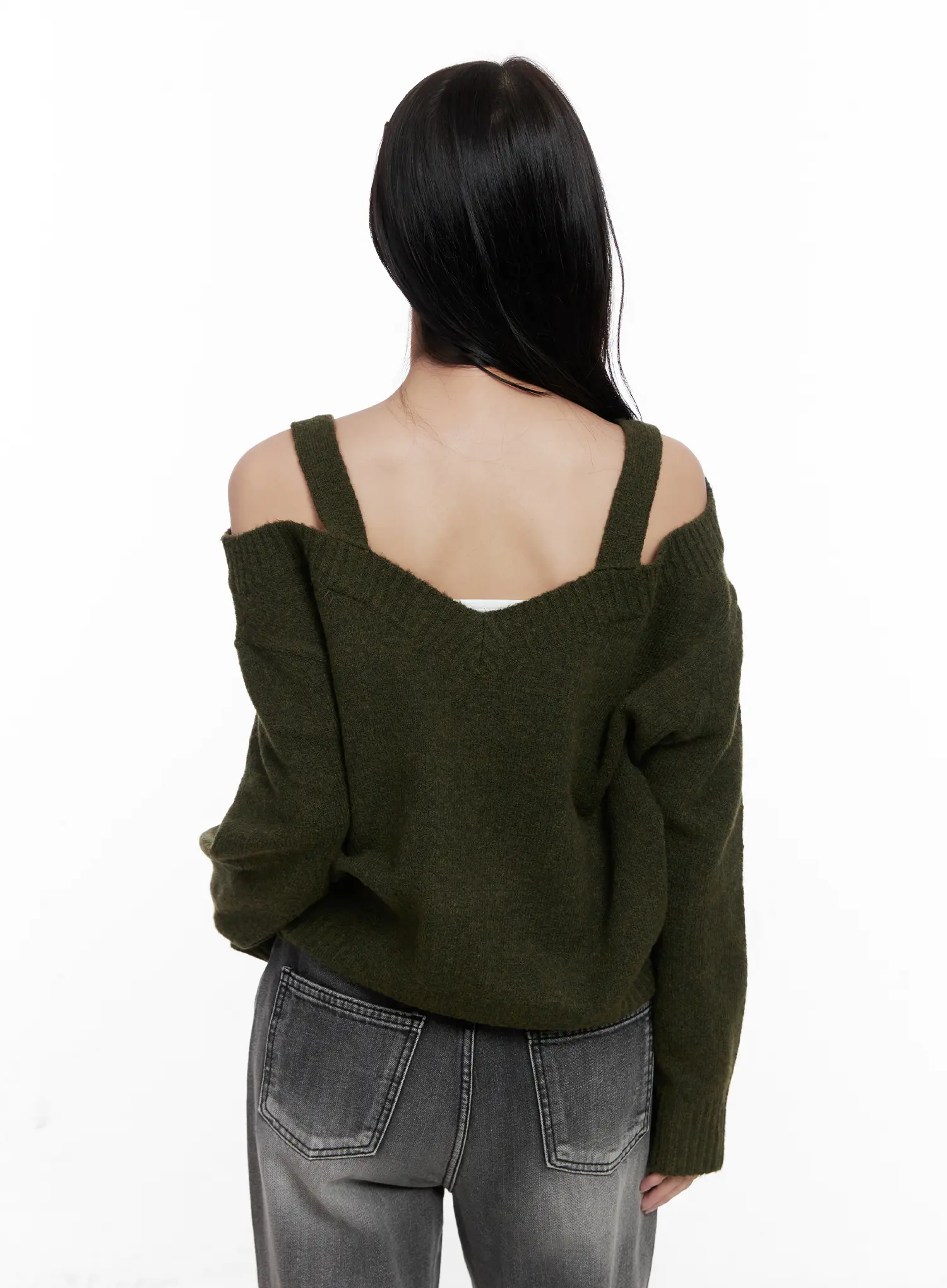 V-Neck Off-Shoulder Knit Sweater CO524 - Image 7