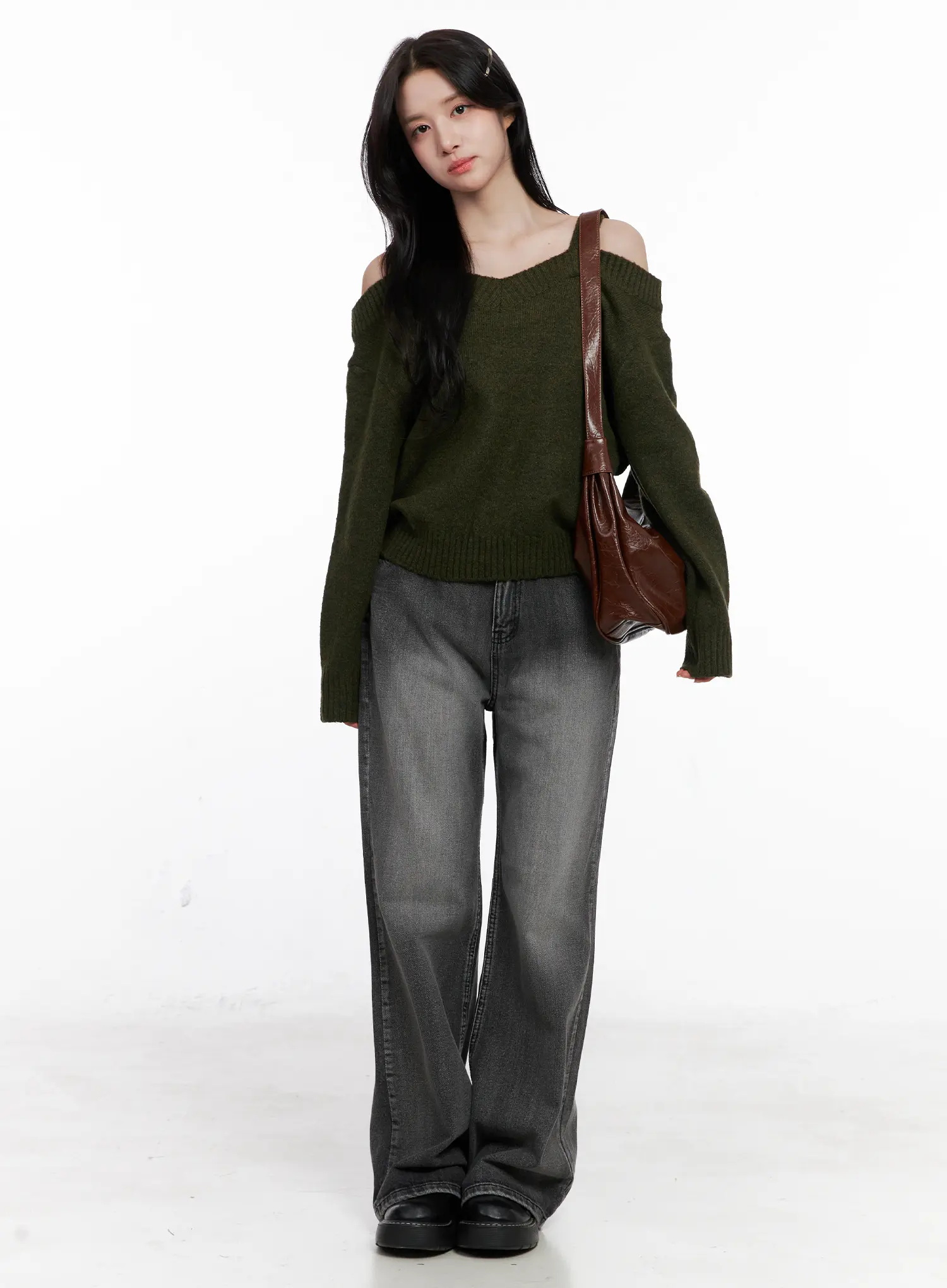 V-Neck Off-Shoulder Knit Sweater CO524 - Image 8