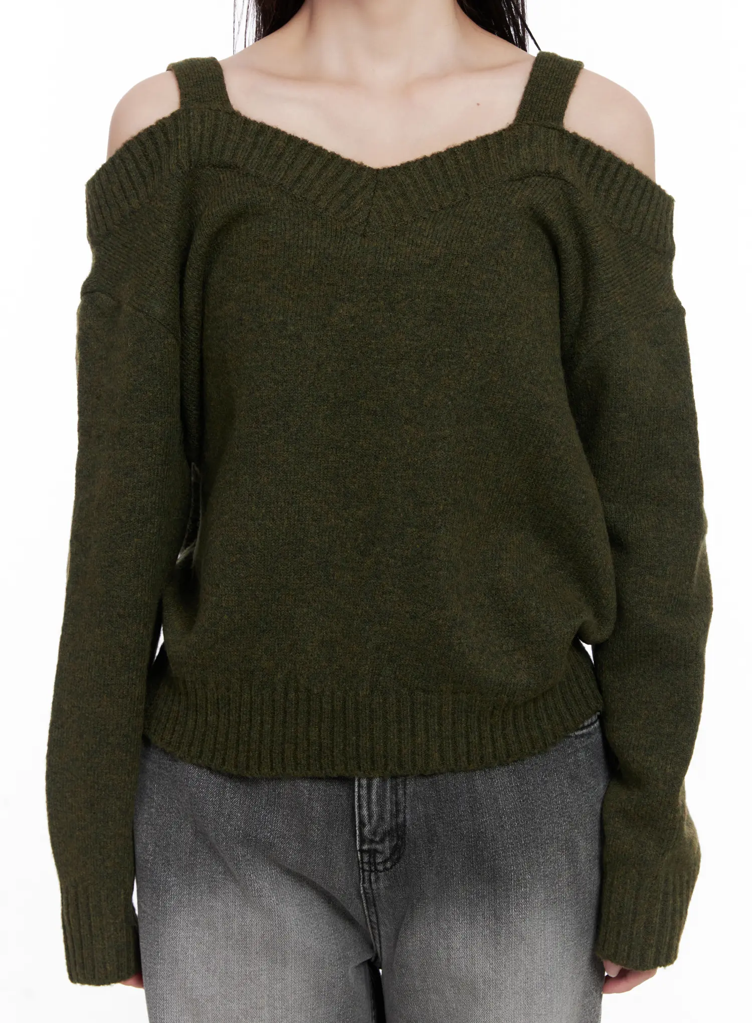 V-Neck Off-Shoulder Knit Sweater CO524 - Image 9