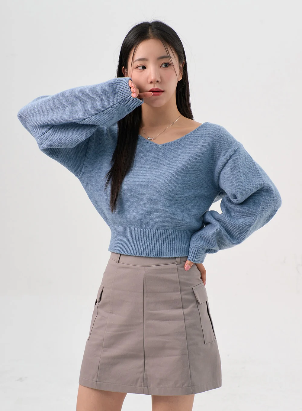 V-Neck Puff Sleeve Sweater OS302 - Image 6