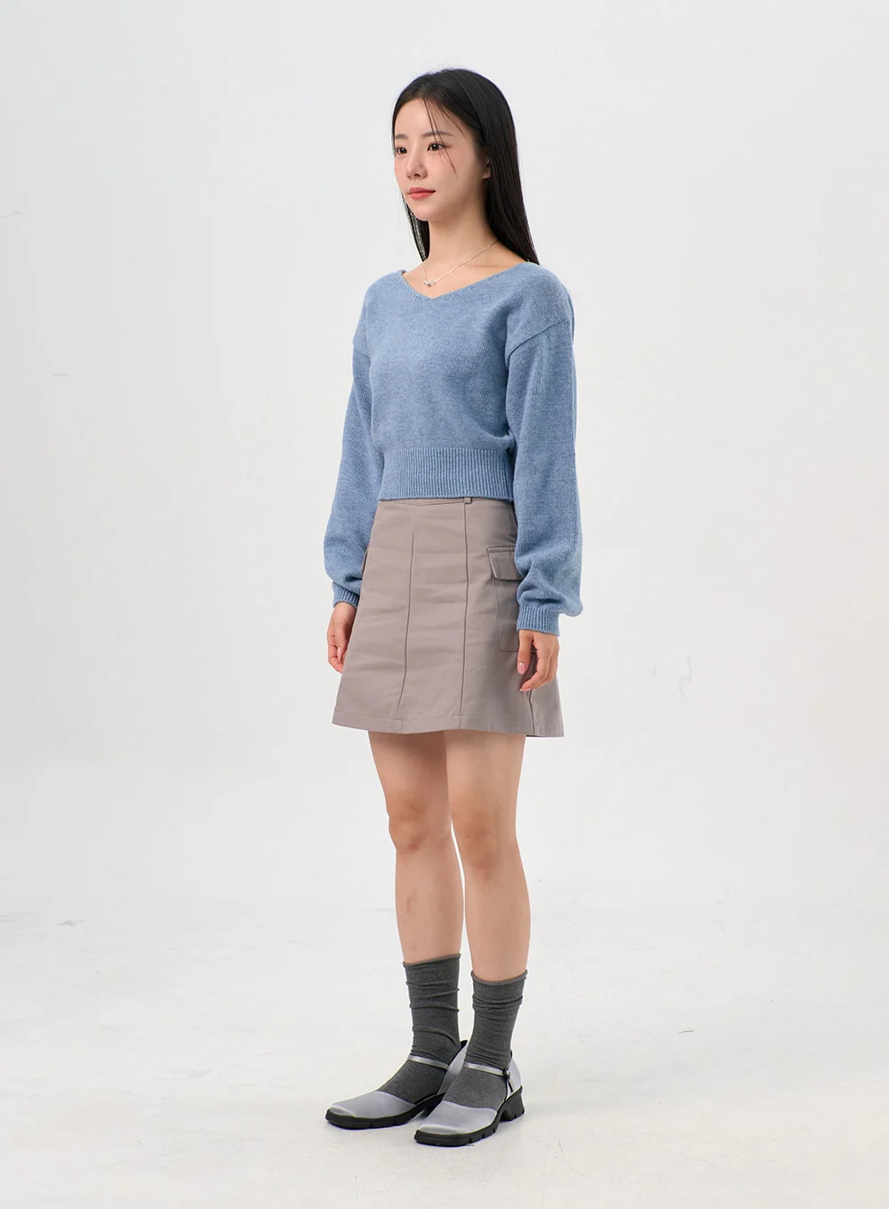 V-Neck Puff Sleeve Sweater OS302 - Image 8