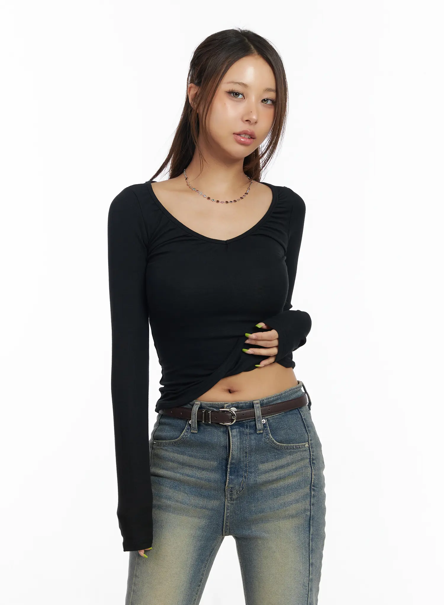 V-Neck Ruched Long Sleeve Top CM520 - Image 2