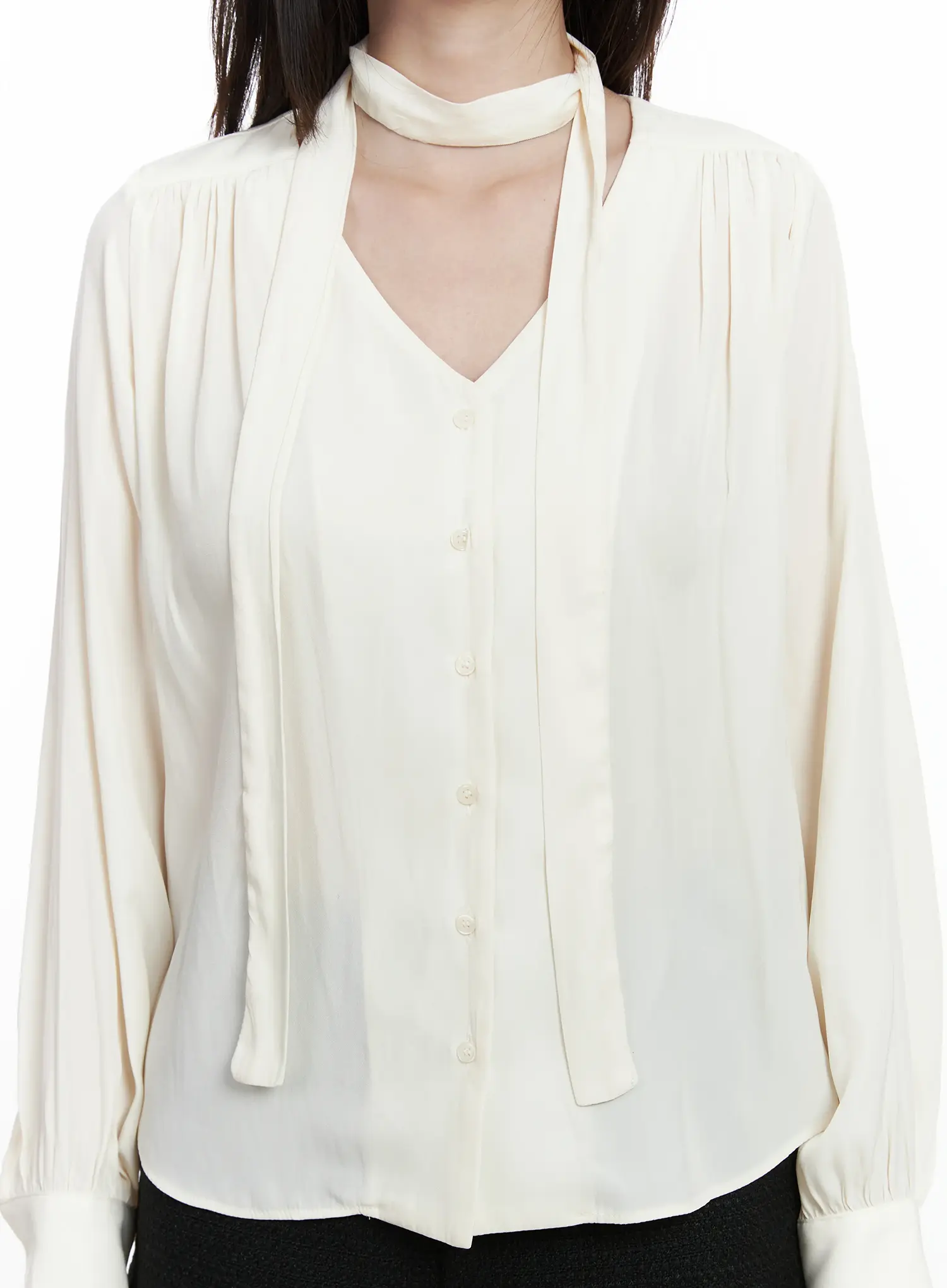 V-Neck Shirred Blouse and Scarf Set IF525 - Image 9