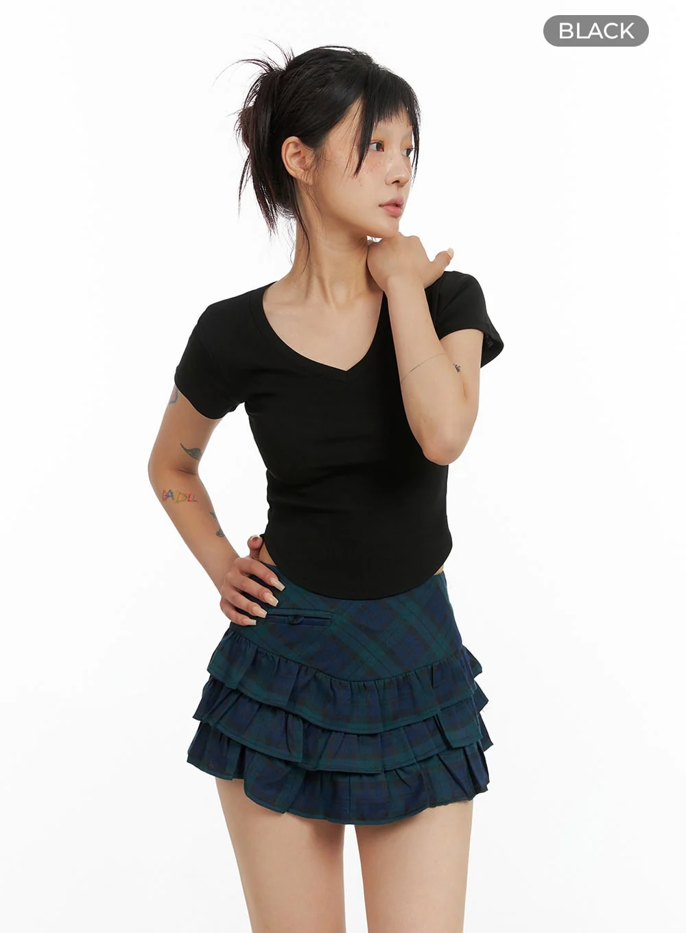 V-Neck Shirred Crop Tee CL415 - Image 7