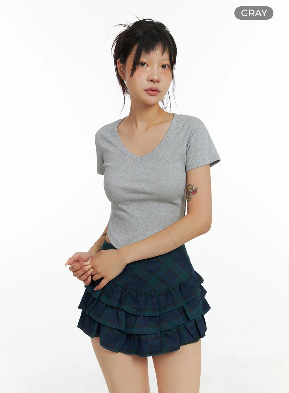 V-Neck Shirred Crop Tee CL415 - Image 8