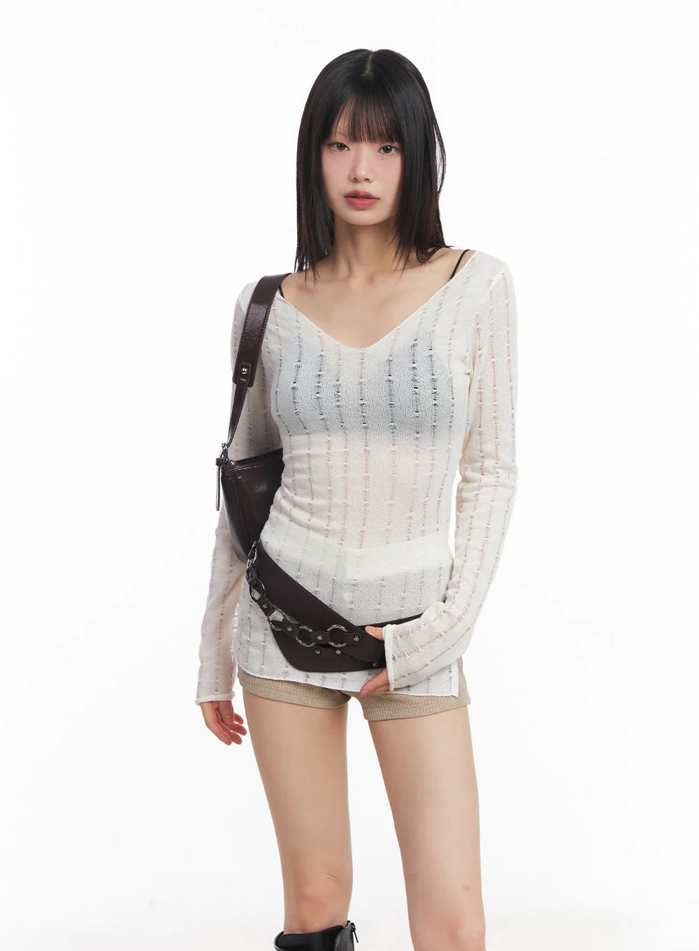 V-Neck Slit Sheer Top CY514 - Image 5