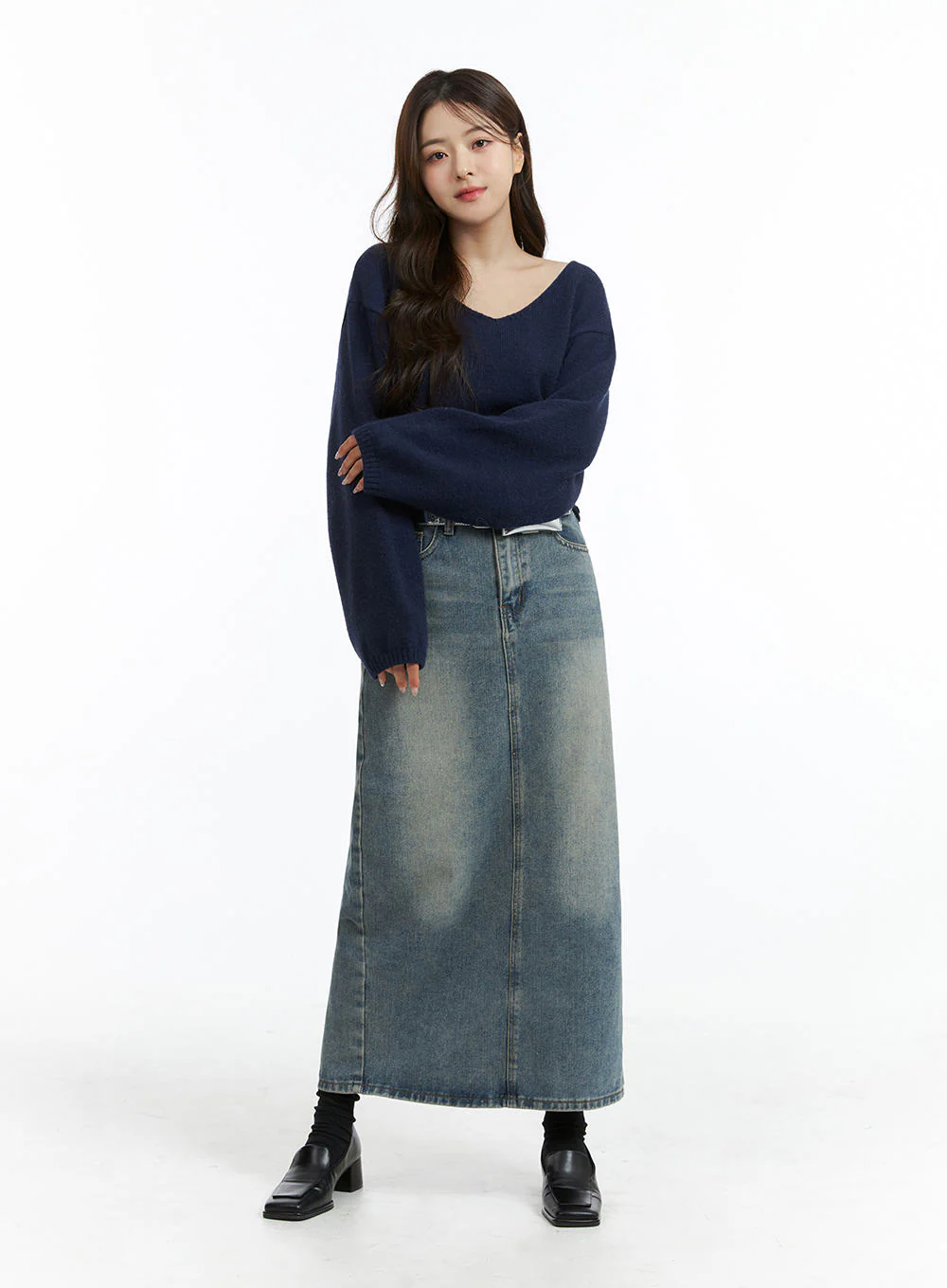 V-Neck Solid Sweater OJ411 - Image 2