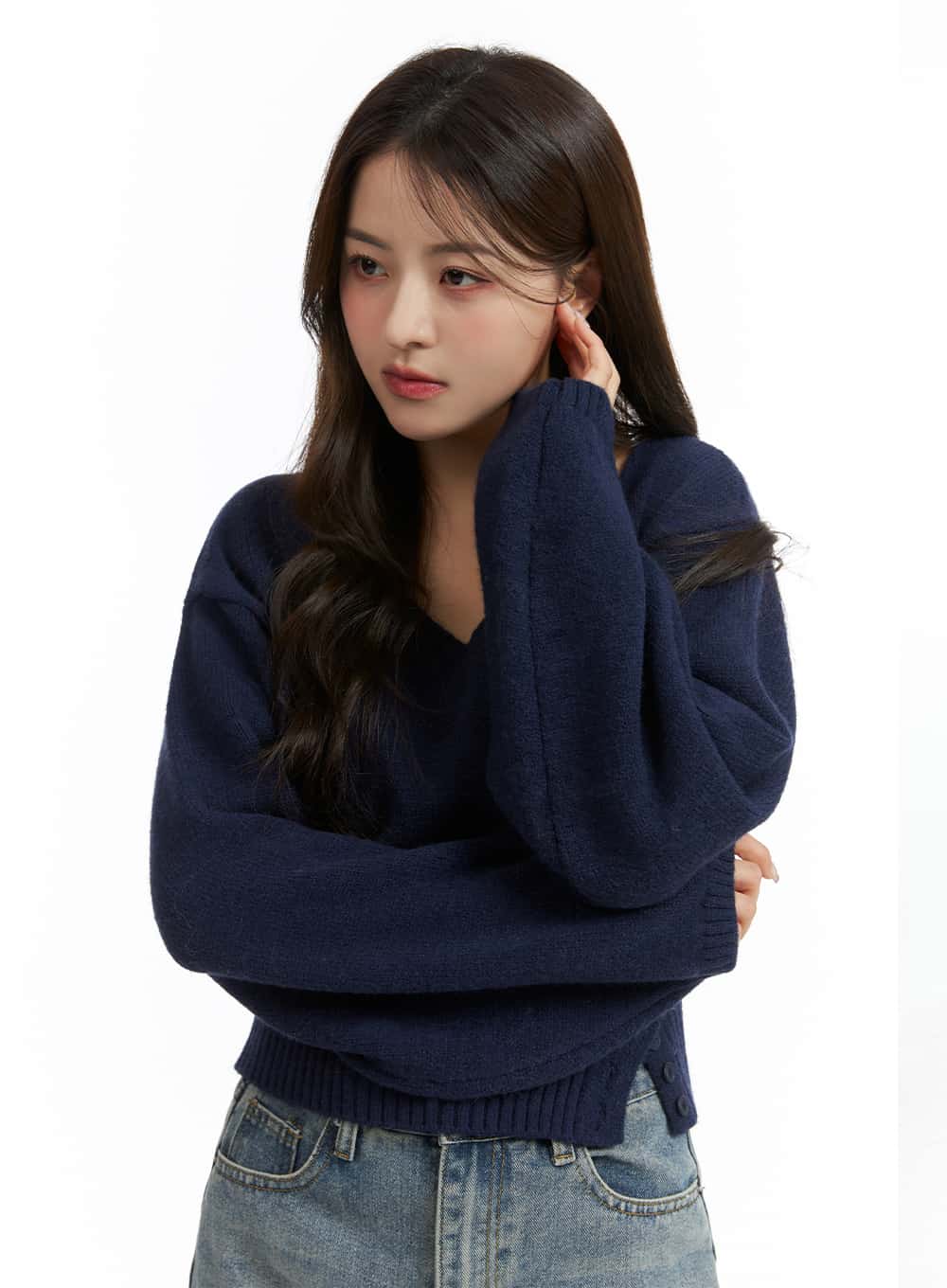 V-Neck Solid Sweater OJ411 - Image 5