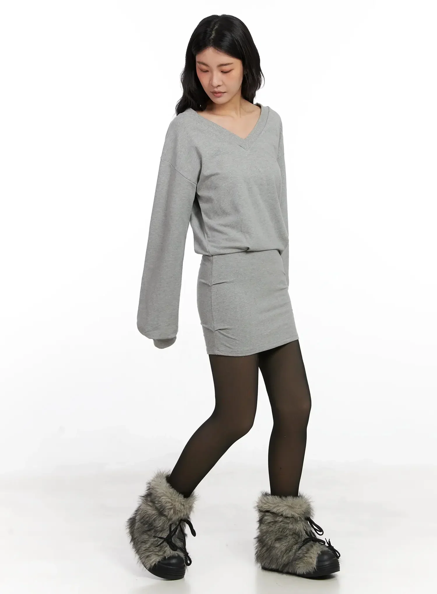 V-Neck Sweatshirt Mini Dress IN528 - Image 8