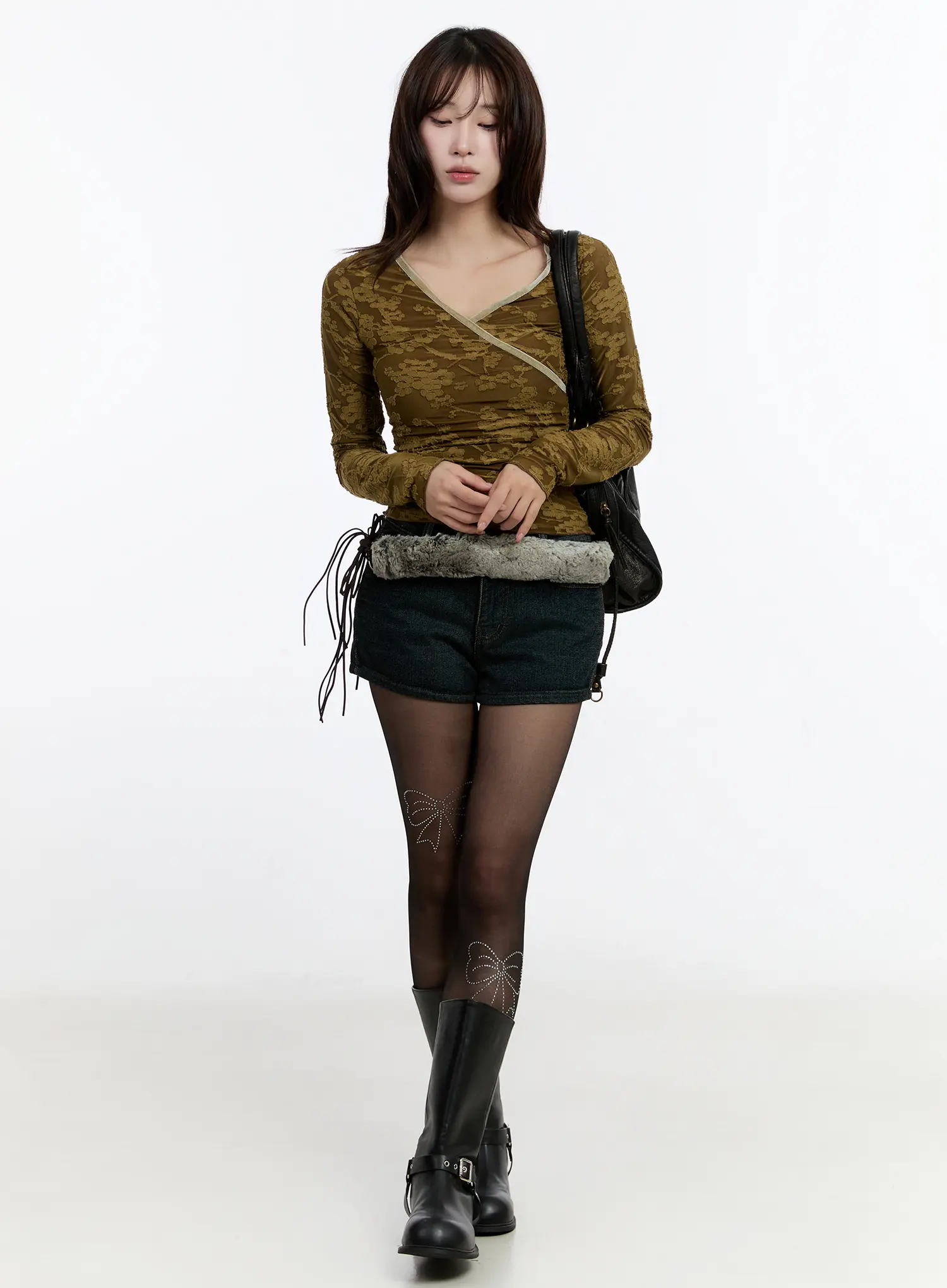 Velvet Lace V-Neck Long Sleeve Top CN524 - Image 2