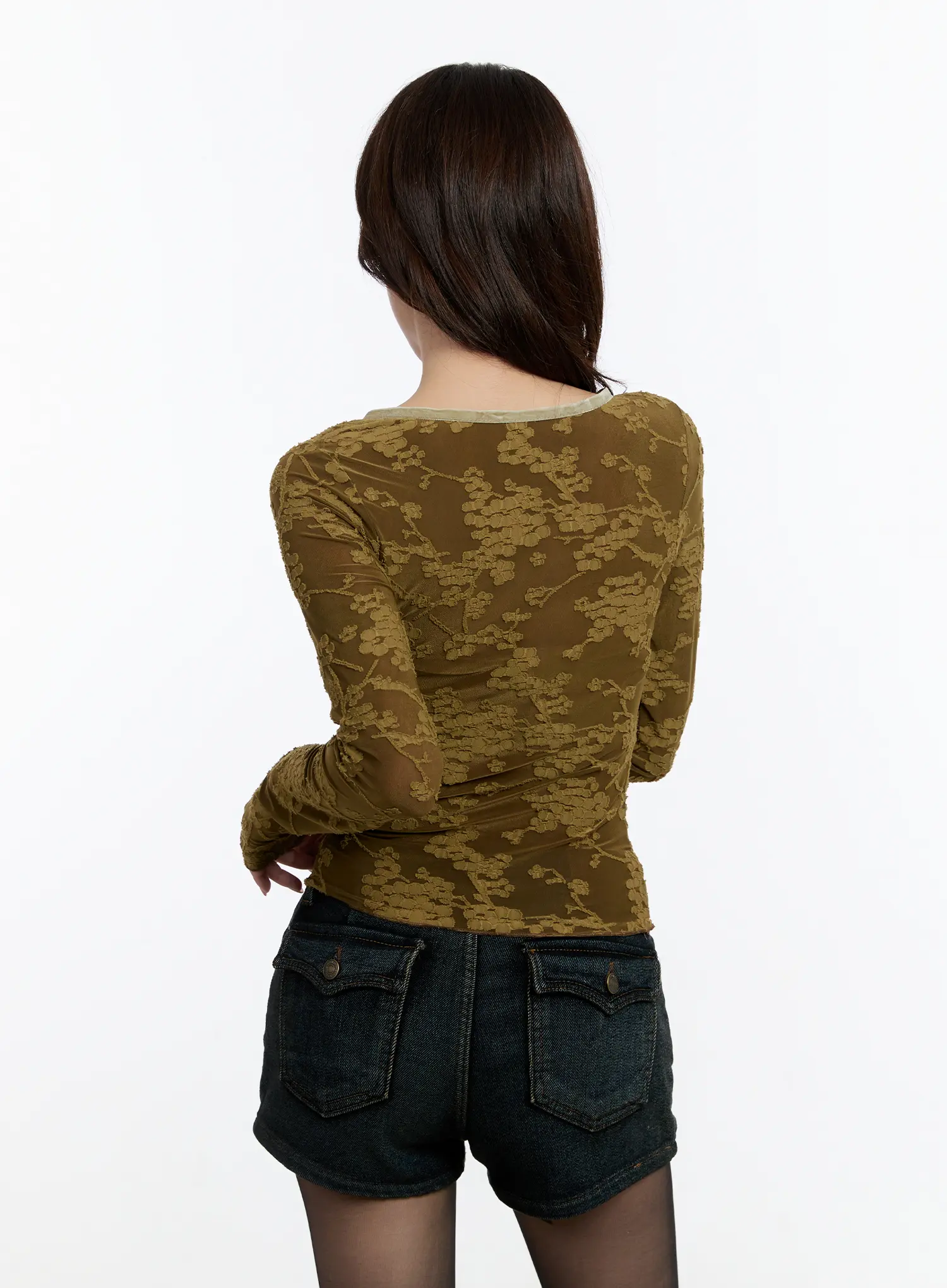 Velvet Lace V-Neck Long Sleeve Top CN524 - Image 8