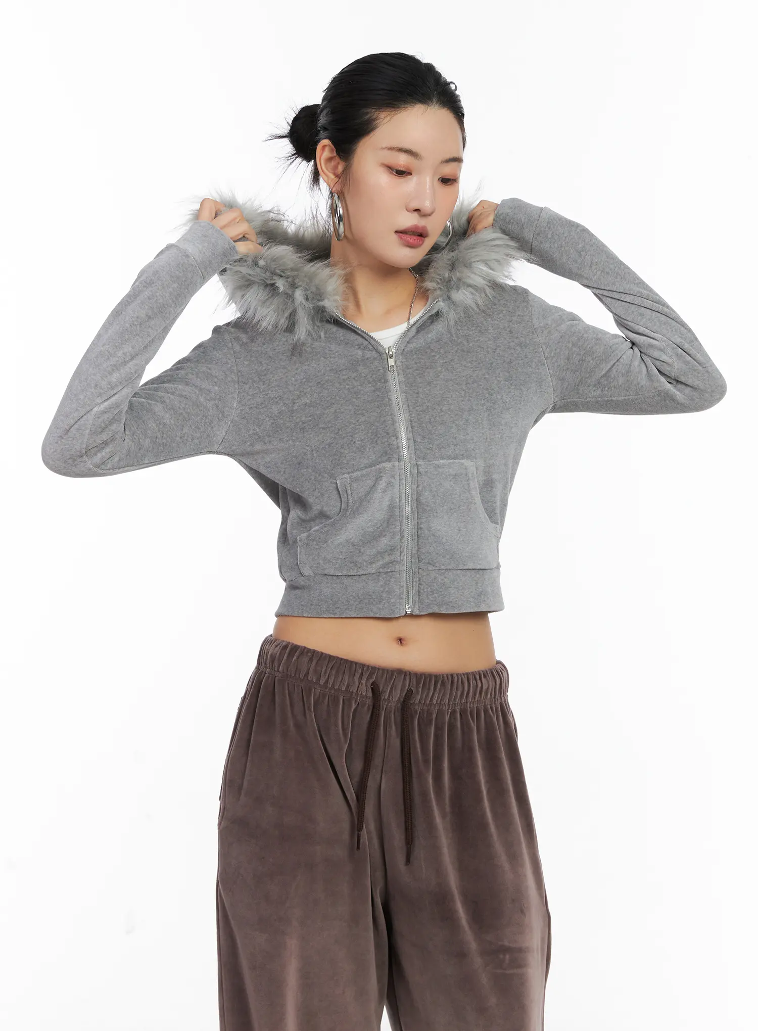 Velvet Zip-Up Fur Hoodie CD508 - Image 10