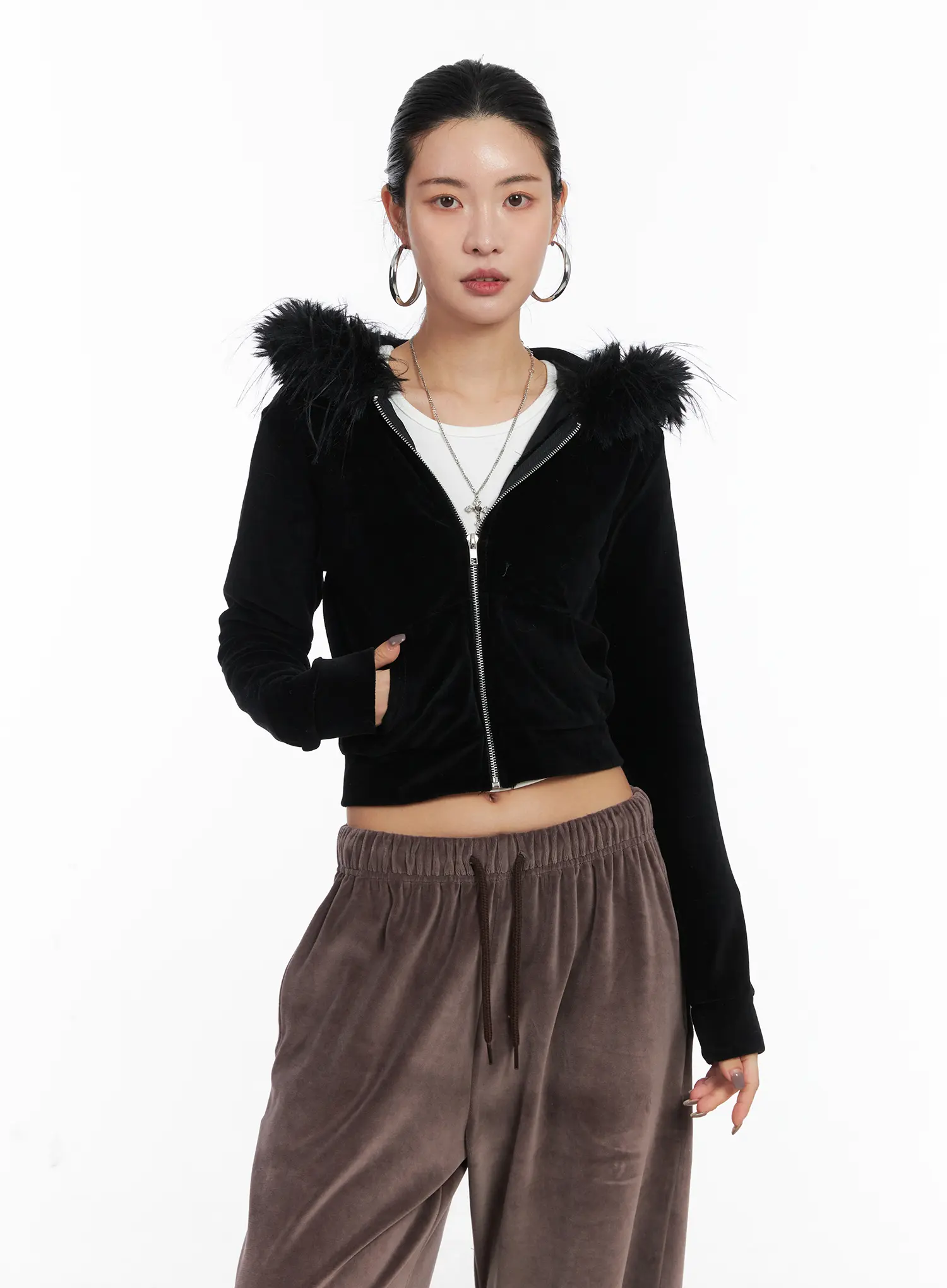 Velvet Zip-Up Fur Hoodie CD508 - Image 11