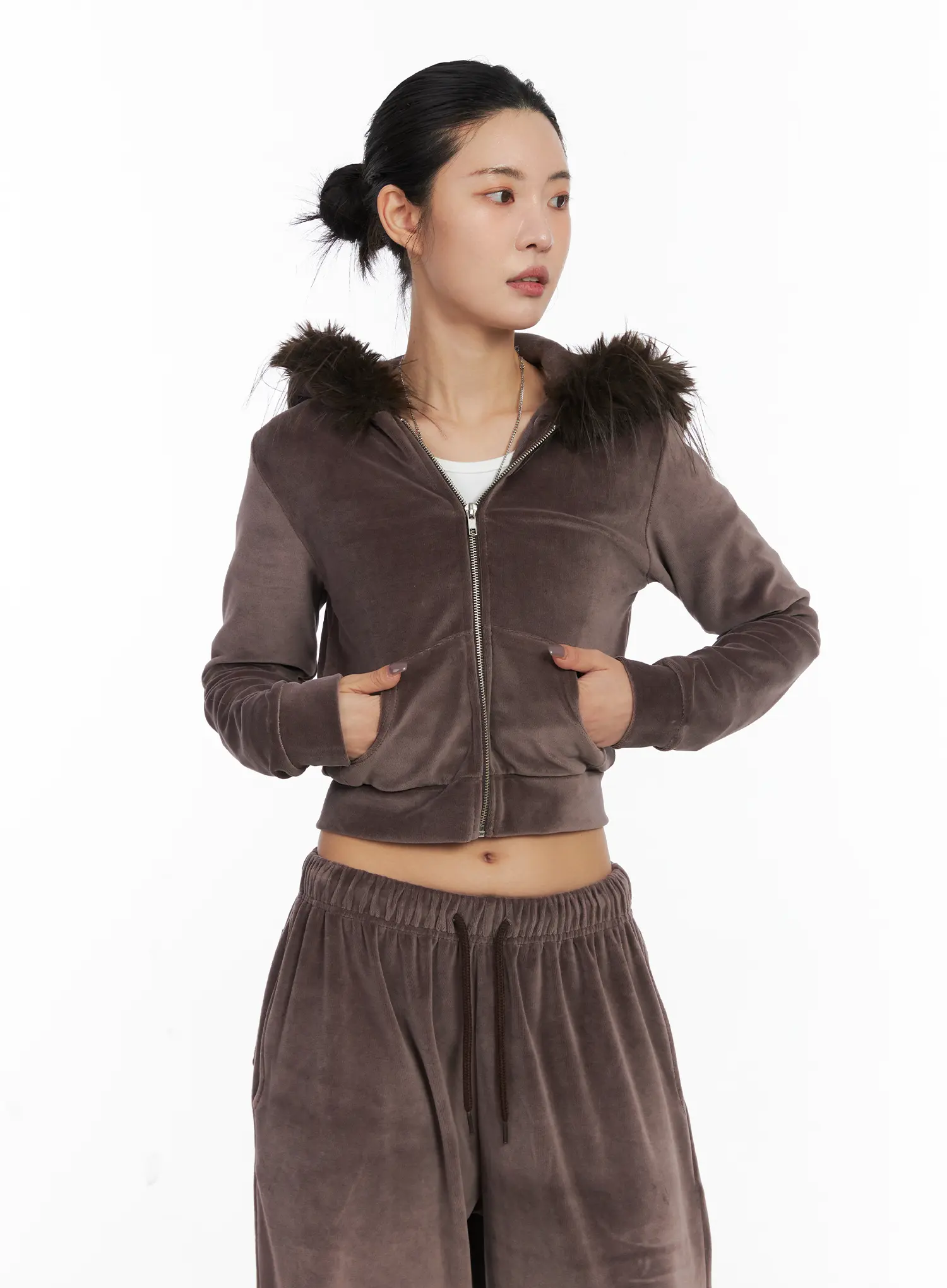 Velvet Zip-Up Fur Hoodie CD508 - Image 3