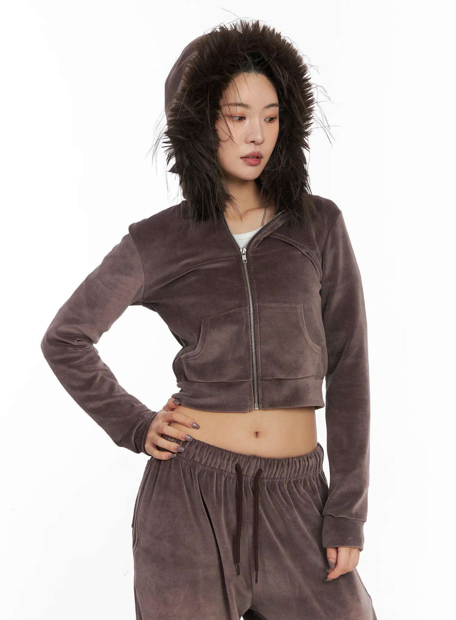 Velvet Zip-Up Fur Hoodie CD508 - Image 4