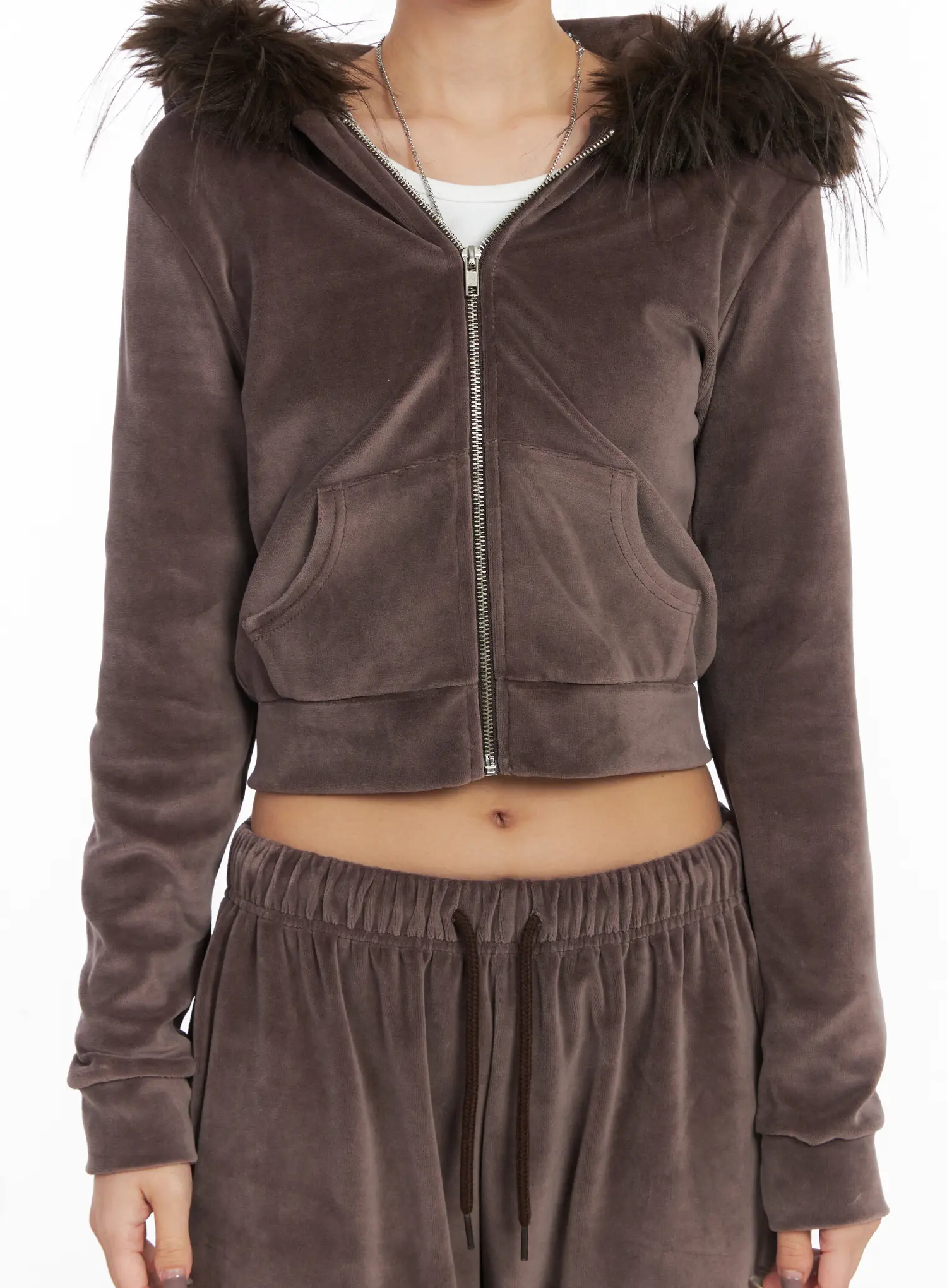 Velvet Zip-Up Fur Hoodie CD508 - Image 5