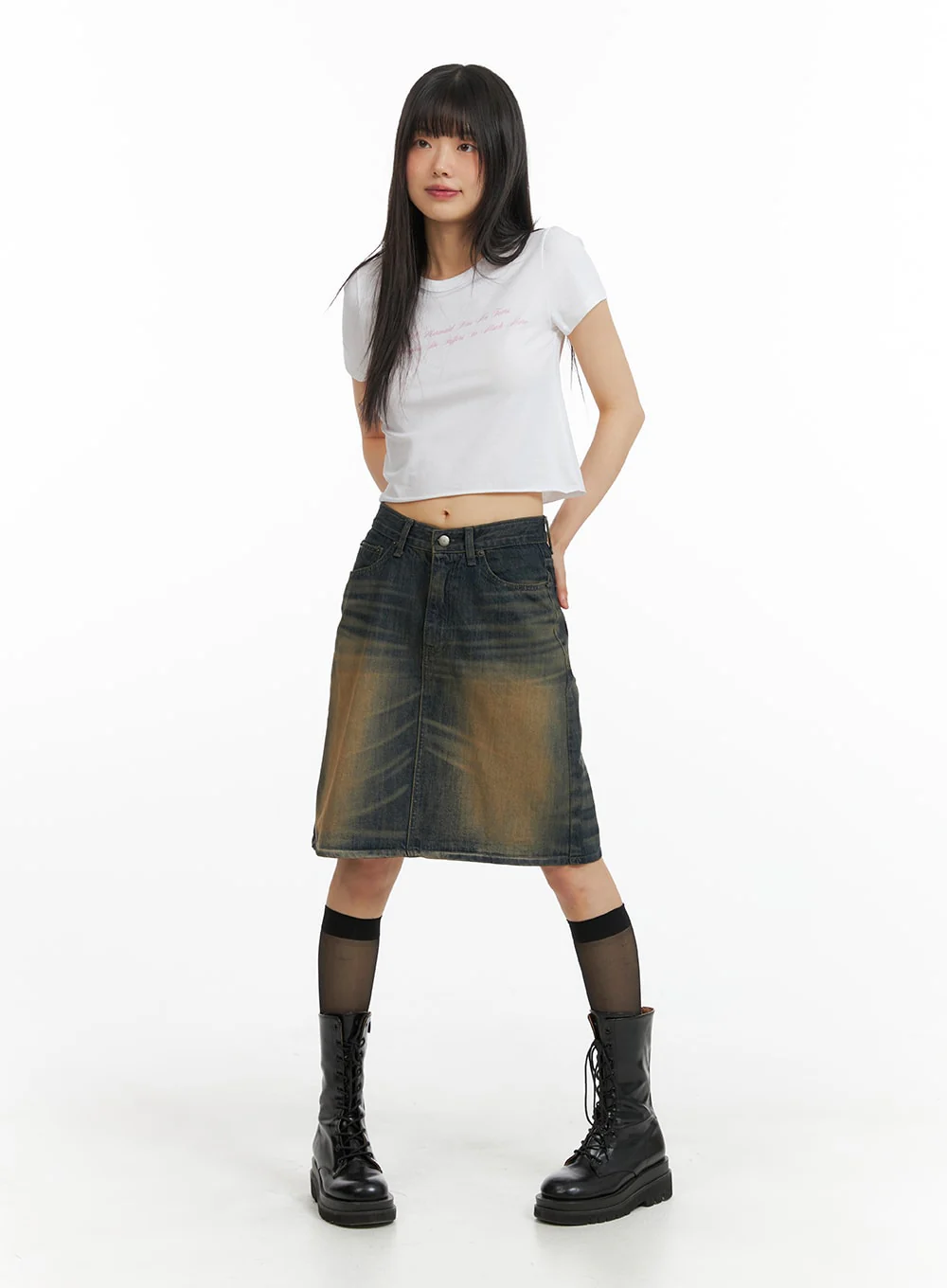 Vintage Washed Midi Denim Skirt CM413 - Image 2