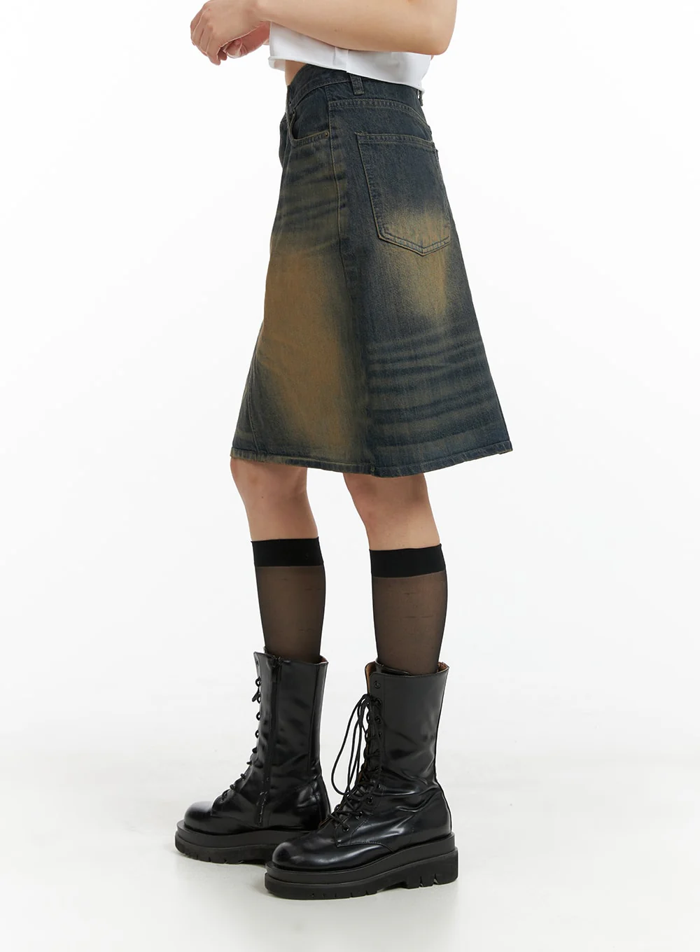 Vintage Washed Midi Denim Skirt CM413 - Image 3
