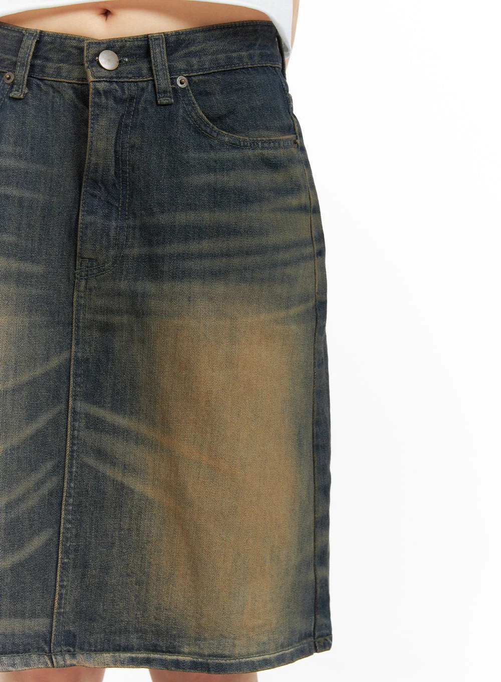 Vintage Washed Midi Denim Skirt CM413 - Image 4