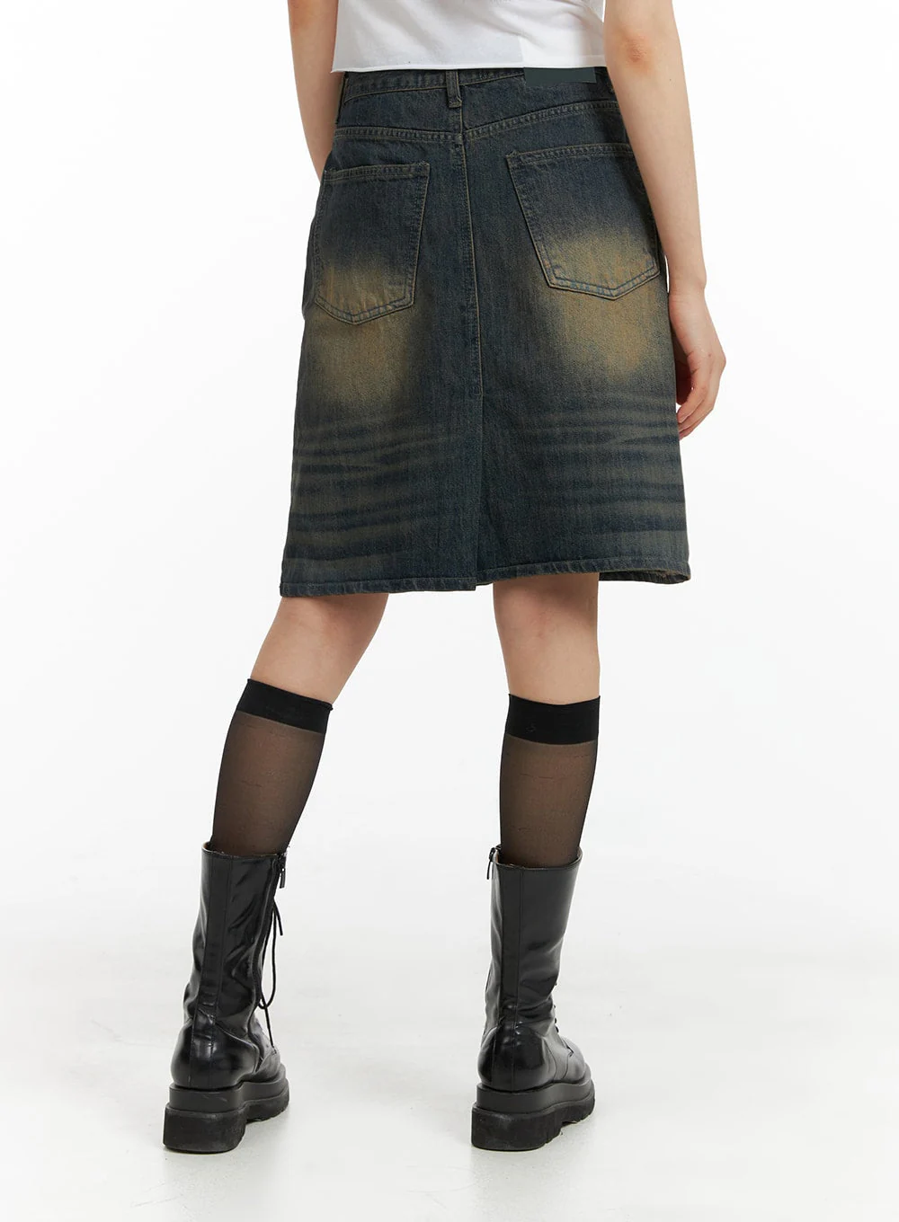 Vintage Washed Midi Denim Skirt CM413 - Image 5
