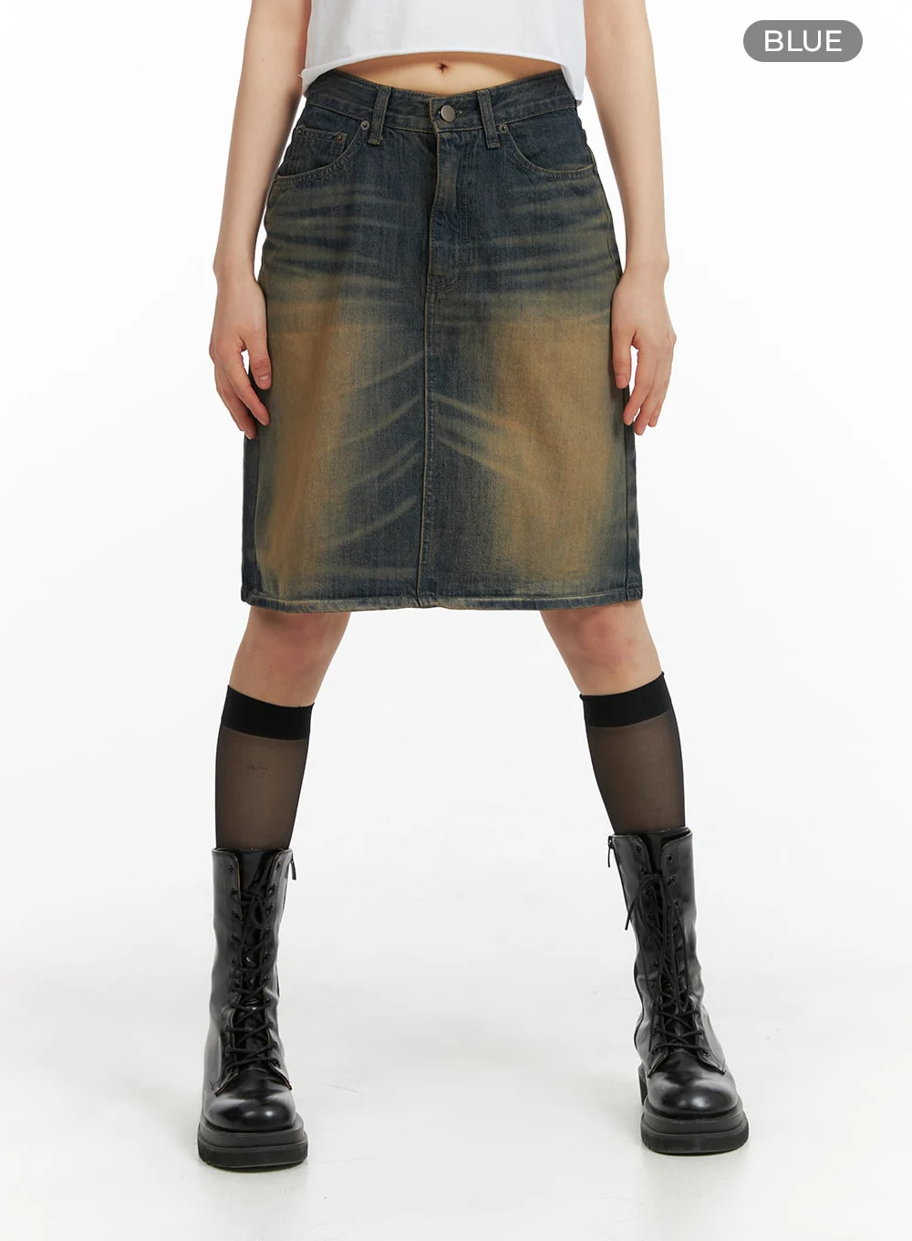 Vintage Washed Midi Denim Skirt CM413 - Image 6