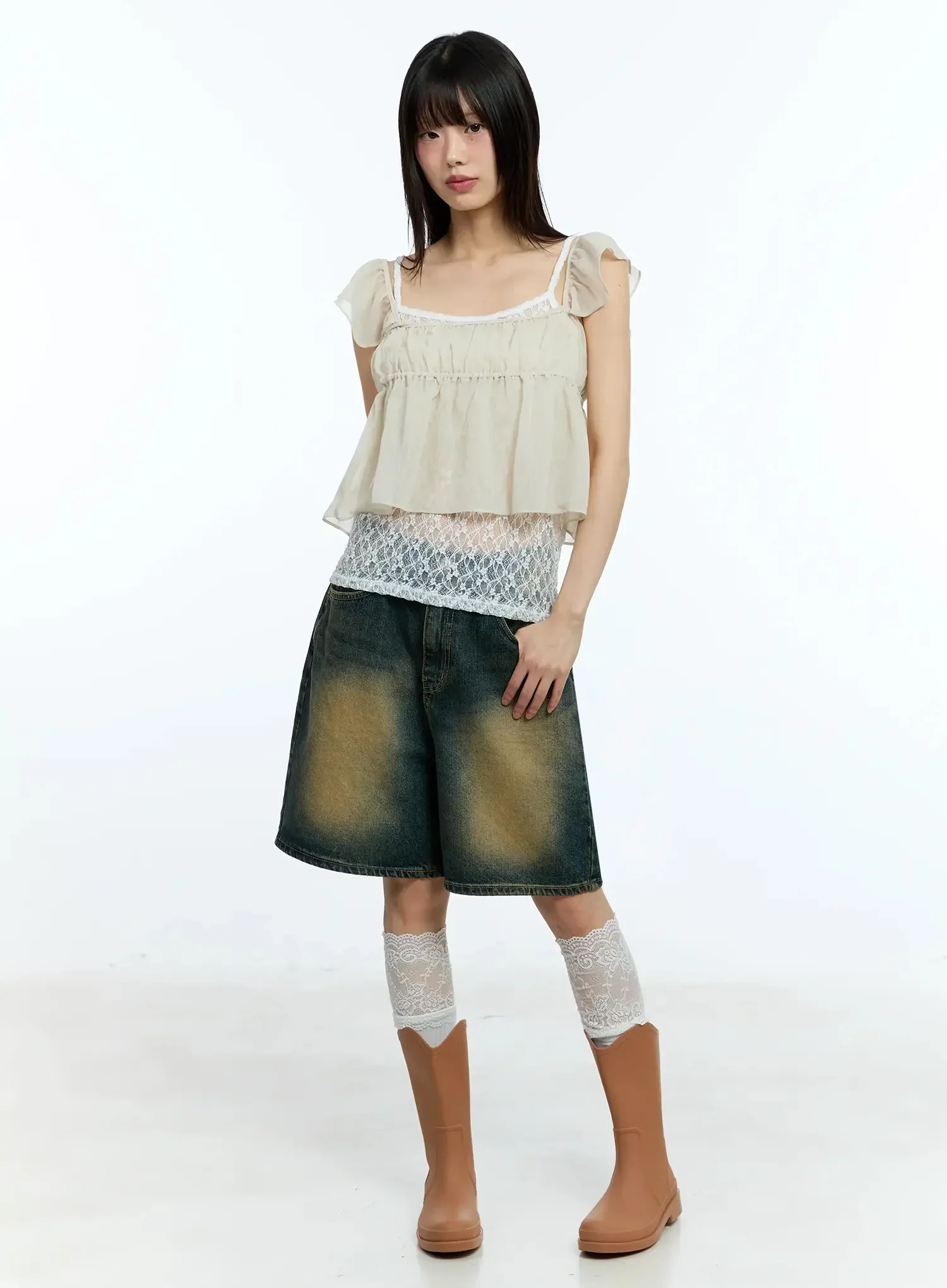 Vintage Washed Wide-Fit Jorts IU523 - Image 3