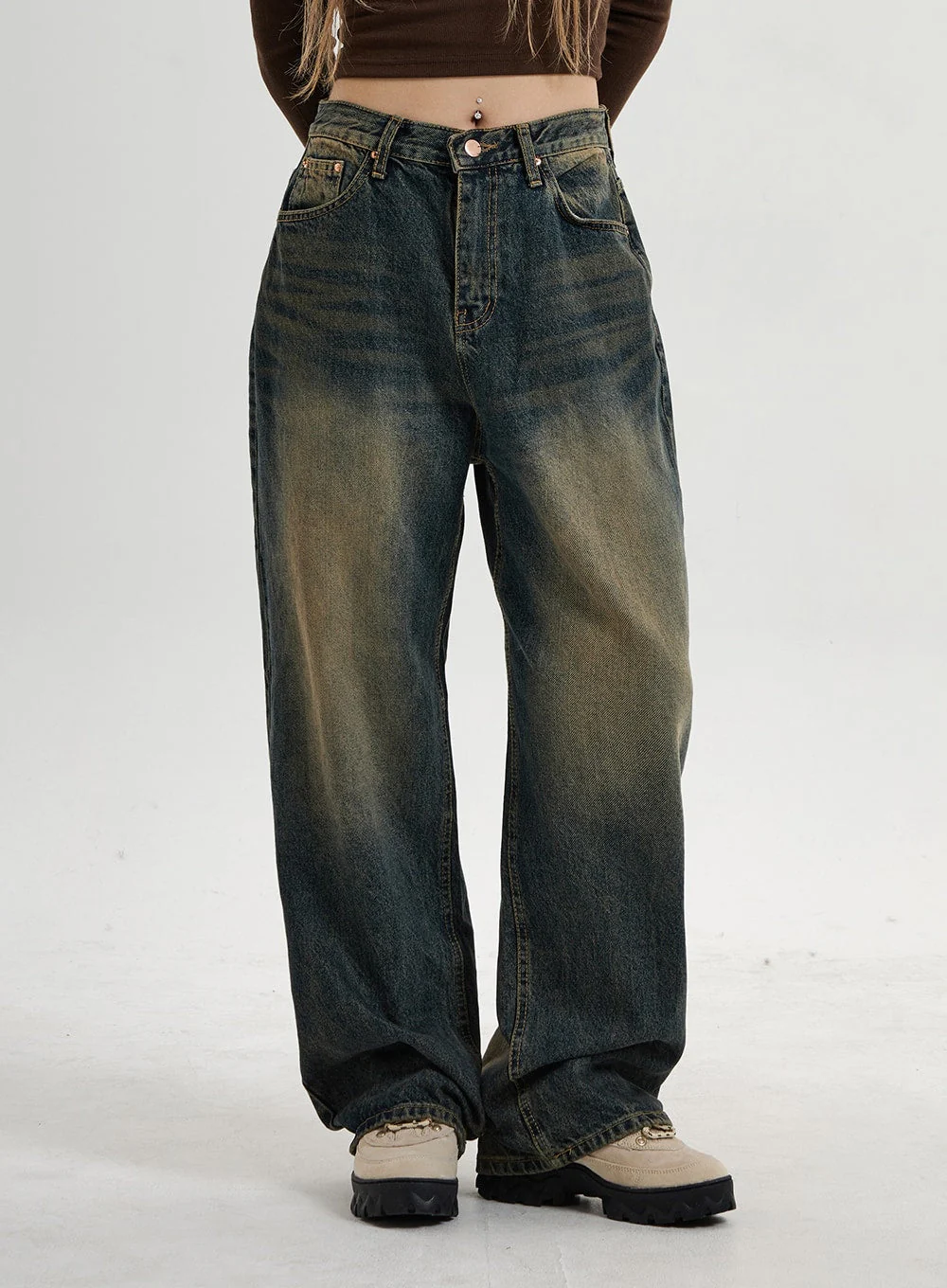 Vintage Washing Wide Leg Denim Pants CN14 - Image 5