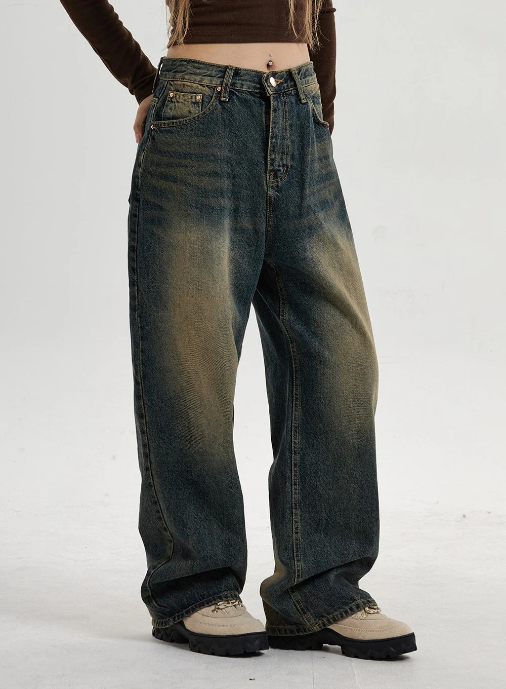 Vintage Washing Wide Leg Denim Pants CN14 - Image 9