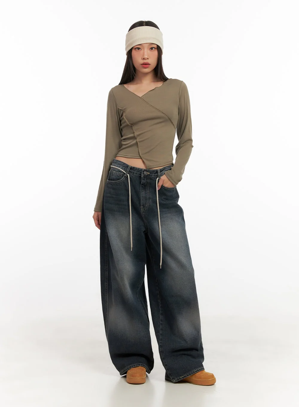 Vivian Washed Cotton Baggy Jeans CD409 - Image 2