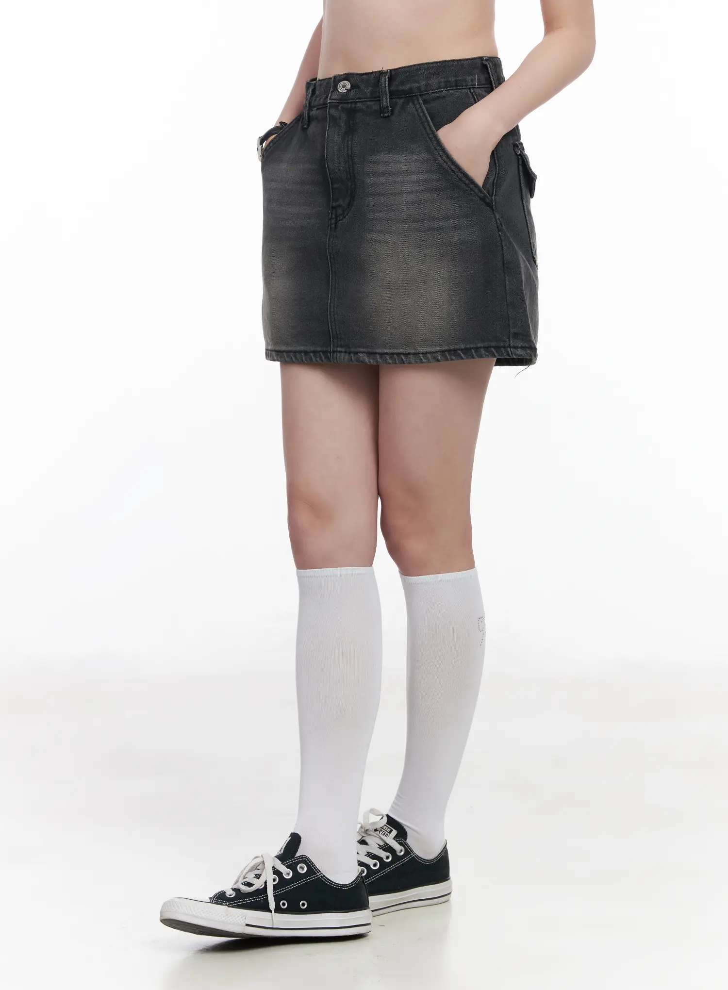 Washed Black Denim Mini Skirt CA510 - Image 4
