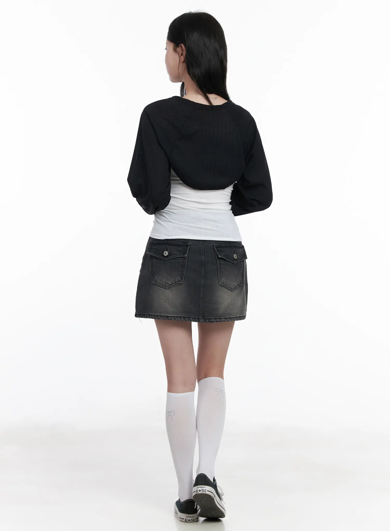 Washed Black Denim Mini Skirt CA510 - Image 8