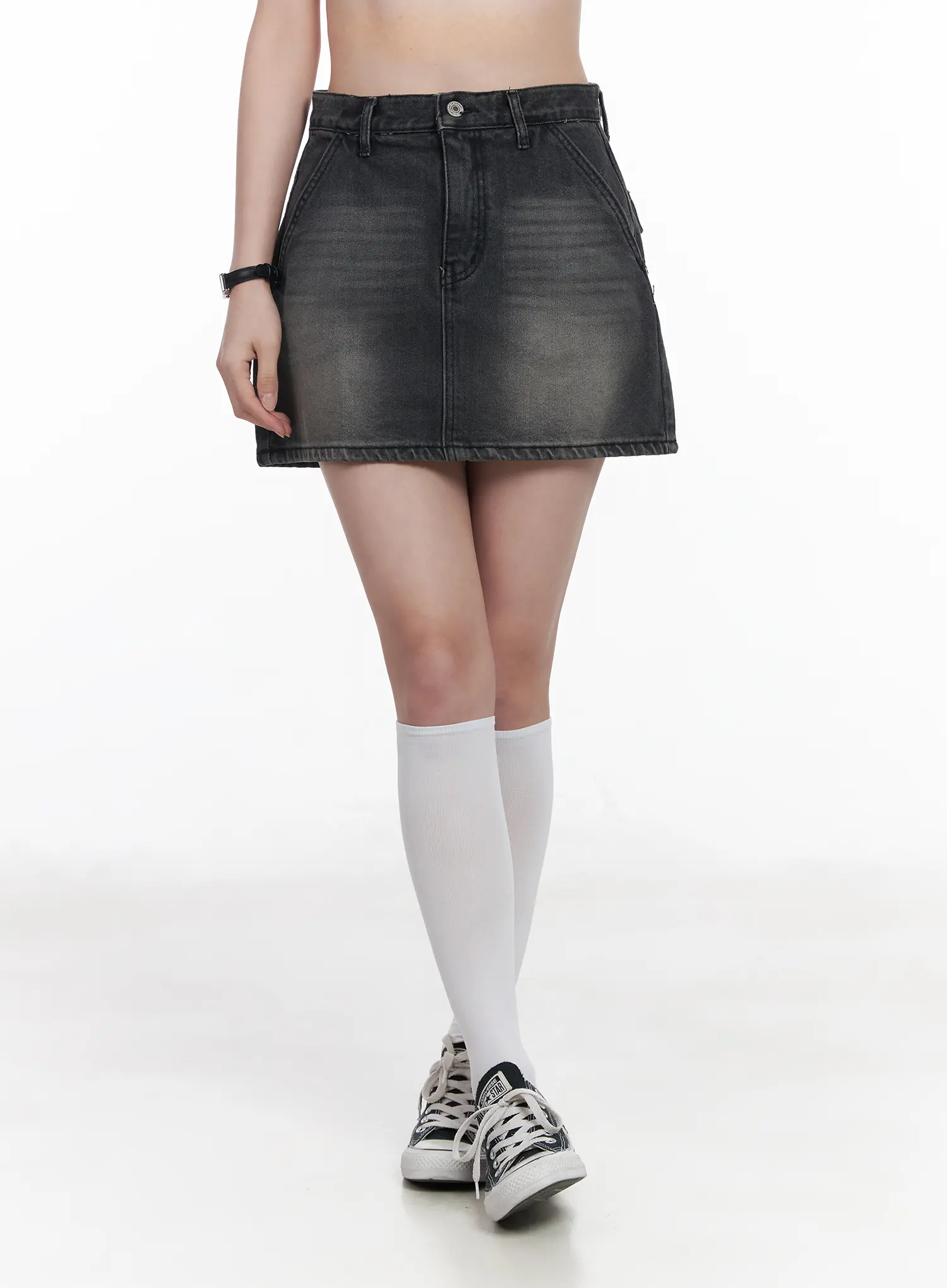 Washed Black Denim Mini Skirt CA510 - Image 9