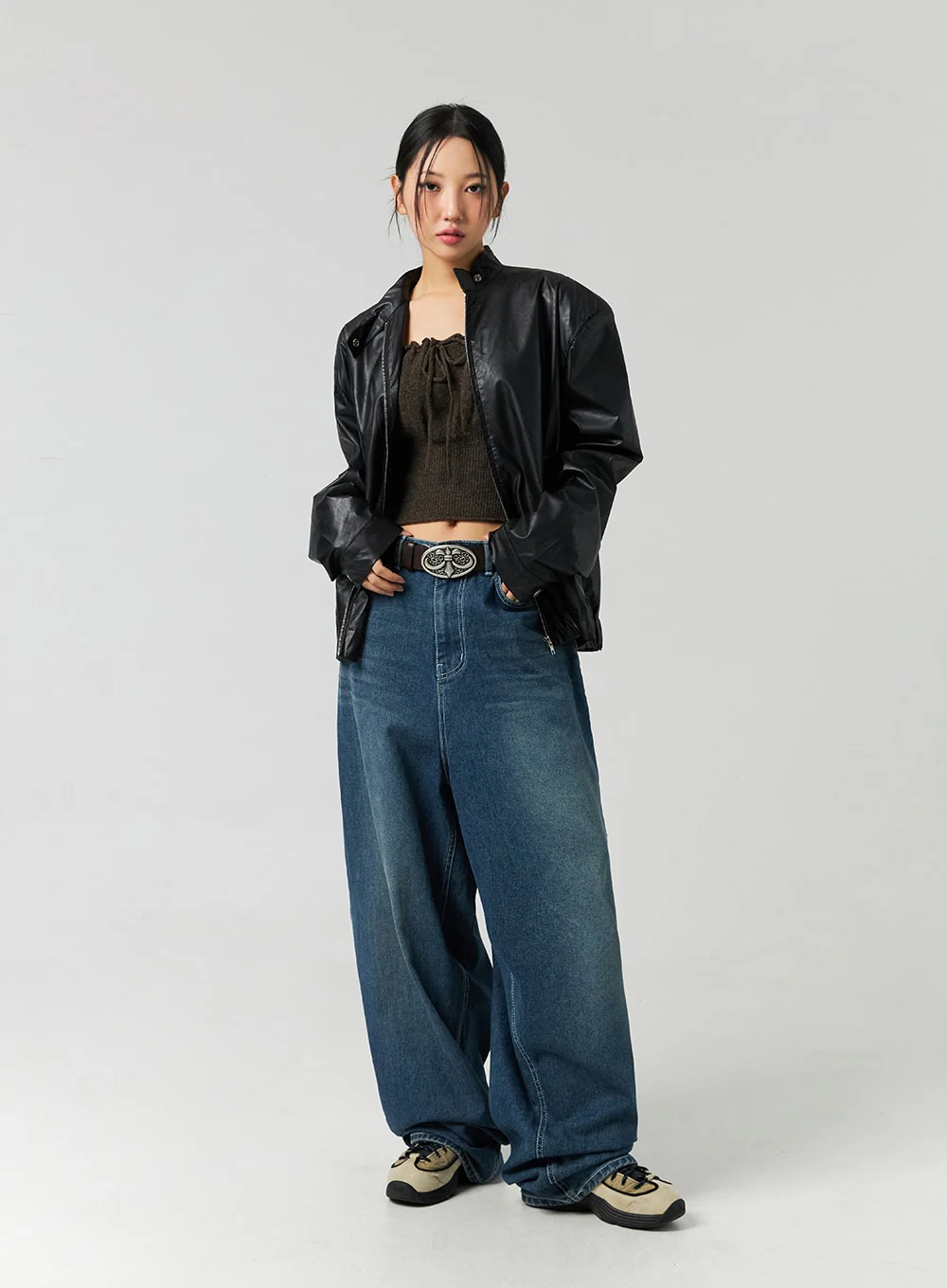 Washed Cotton Wide Leg Jeans CO323 - Image 4