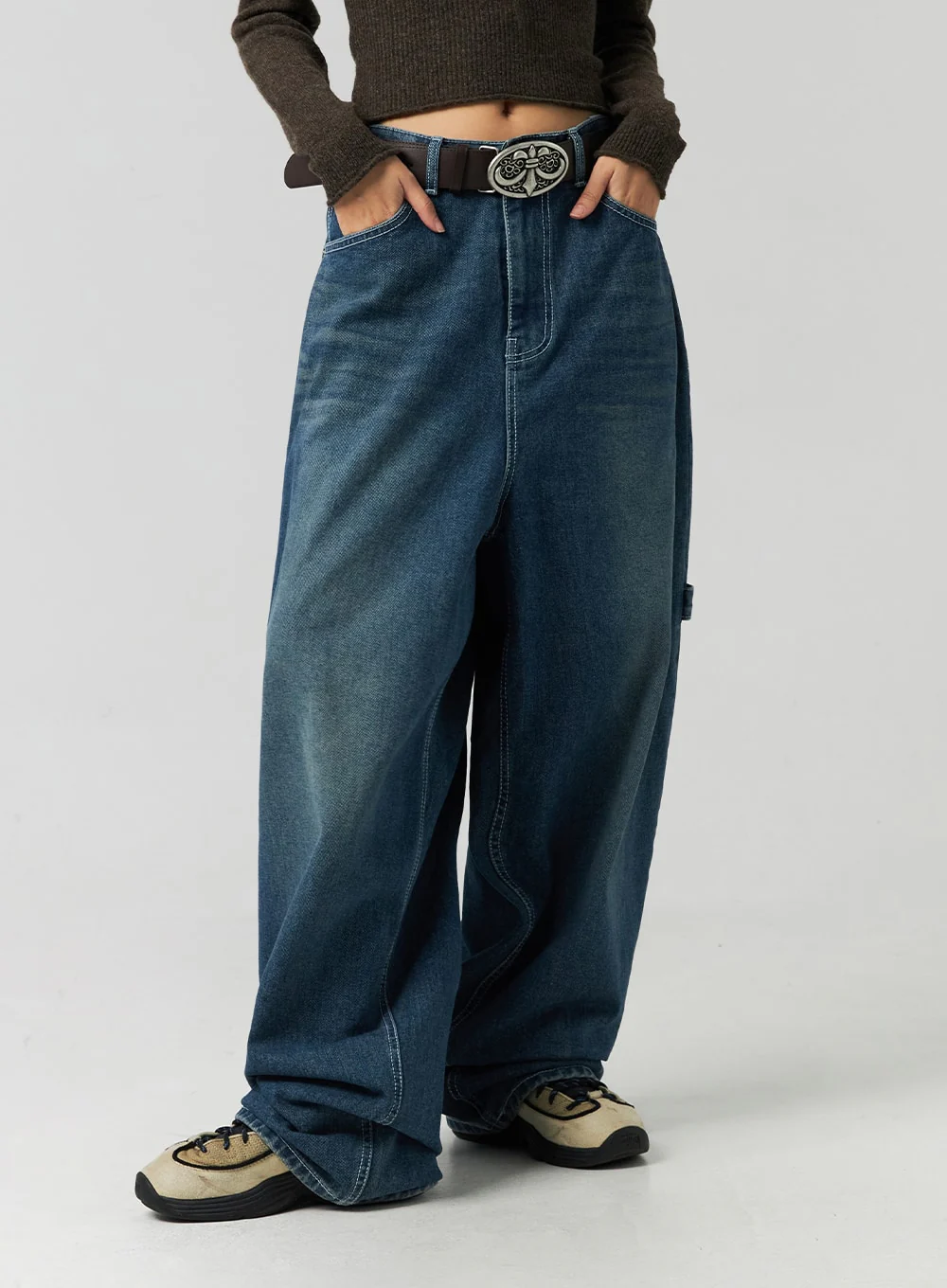 Washed Cotton Wide Leg Jeans CO323 - Image 9