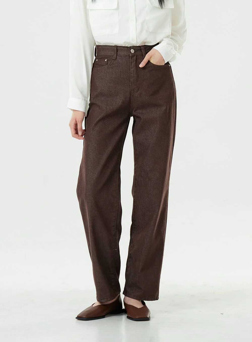 Washed Dark Brown Straight Fit Pants OG24 - Image 2