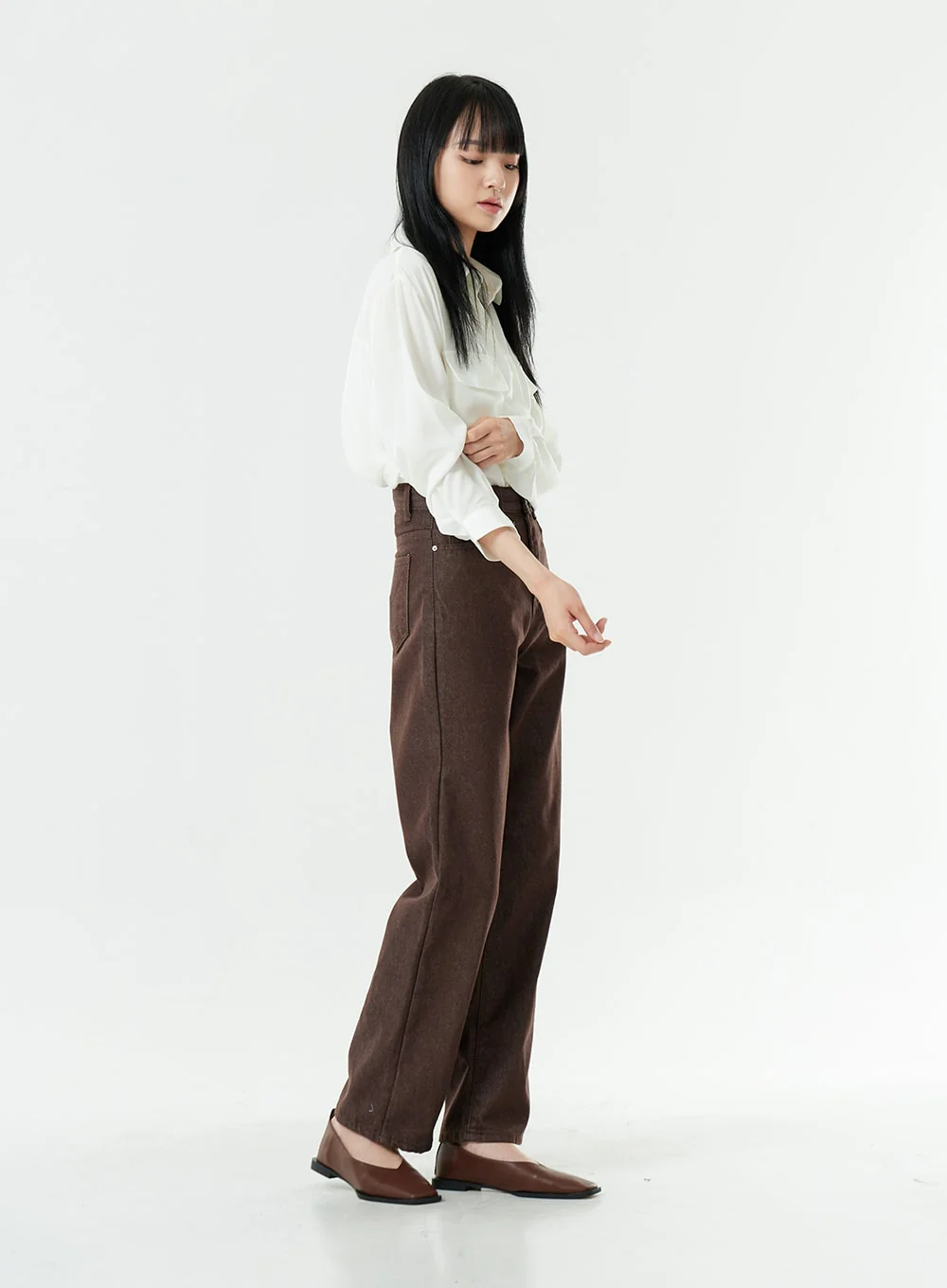 Washed Dark Brown Straight Fit Pants OG24 - Image 6