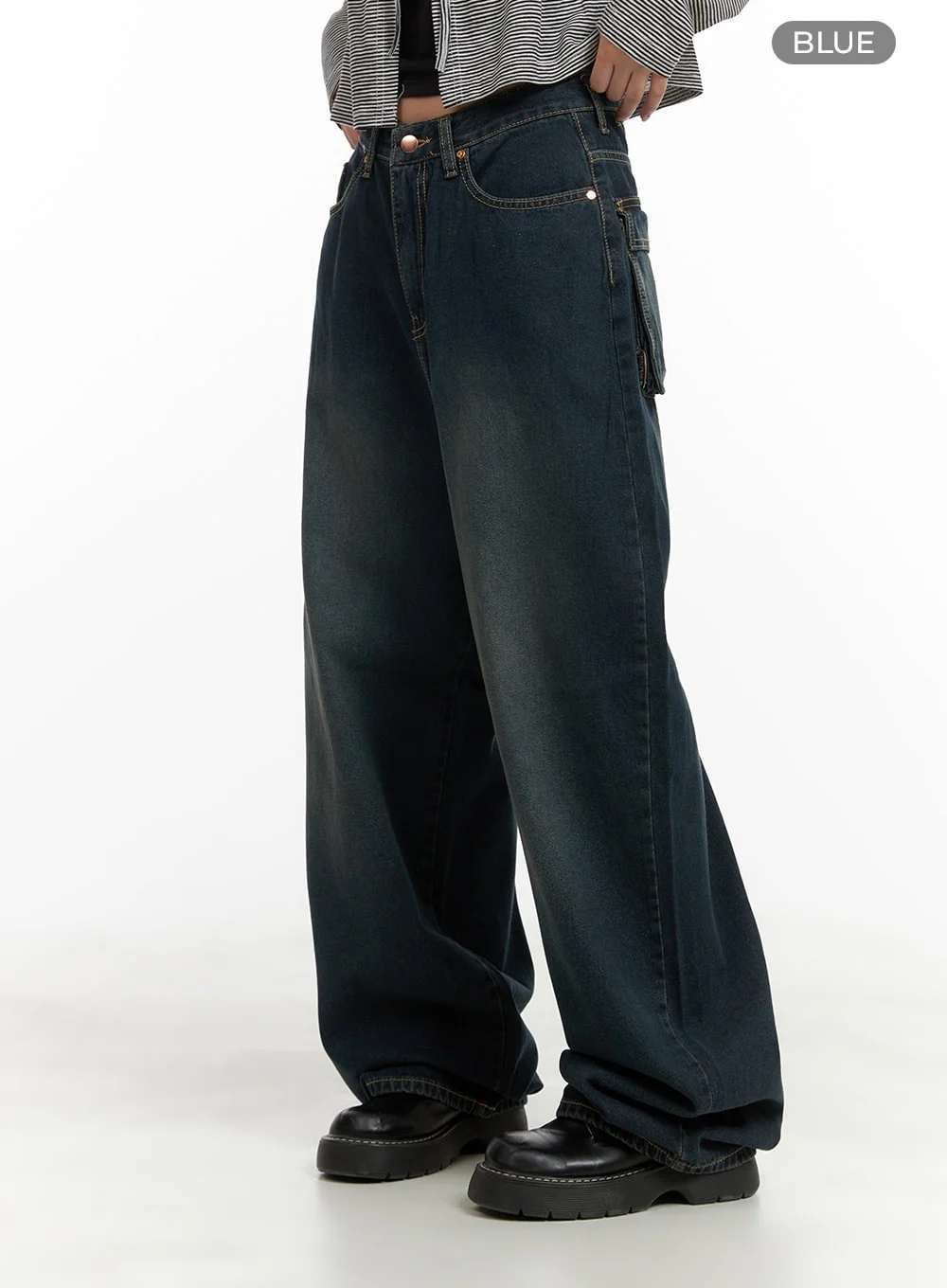 Washed Denim Baggy Jeans CA415 - Image 6