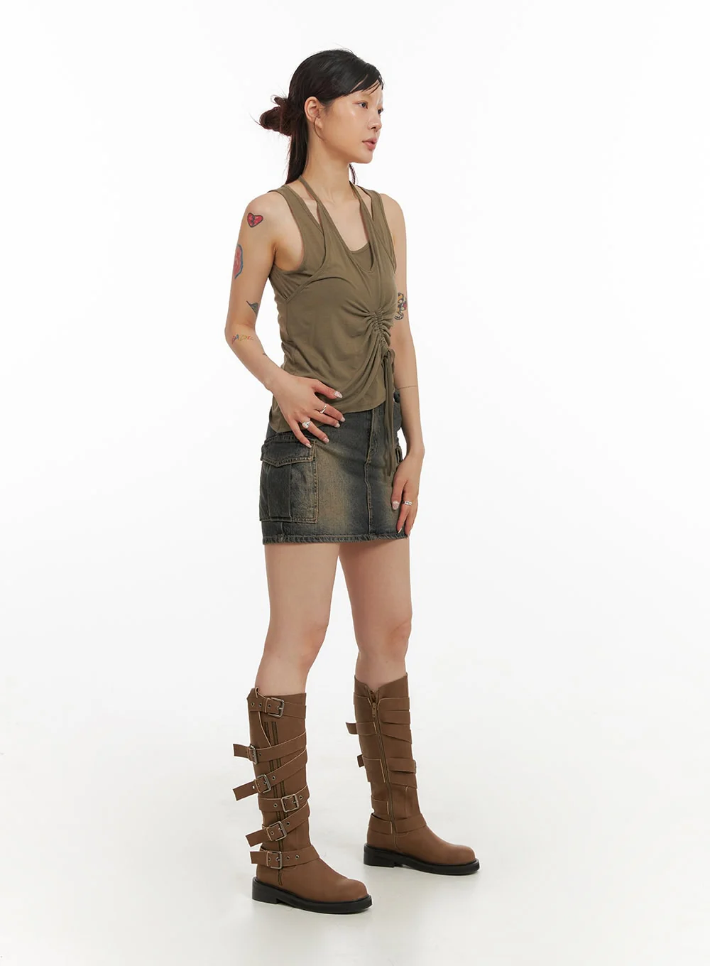 Washed Denim Cargo Mini Skirt IY410 - Image 3