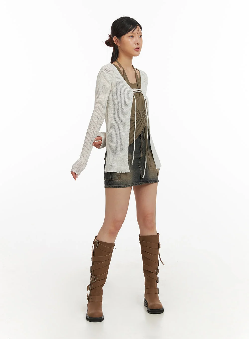 Washed Denim Cargo Mini Skirt IY410 - Image 7