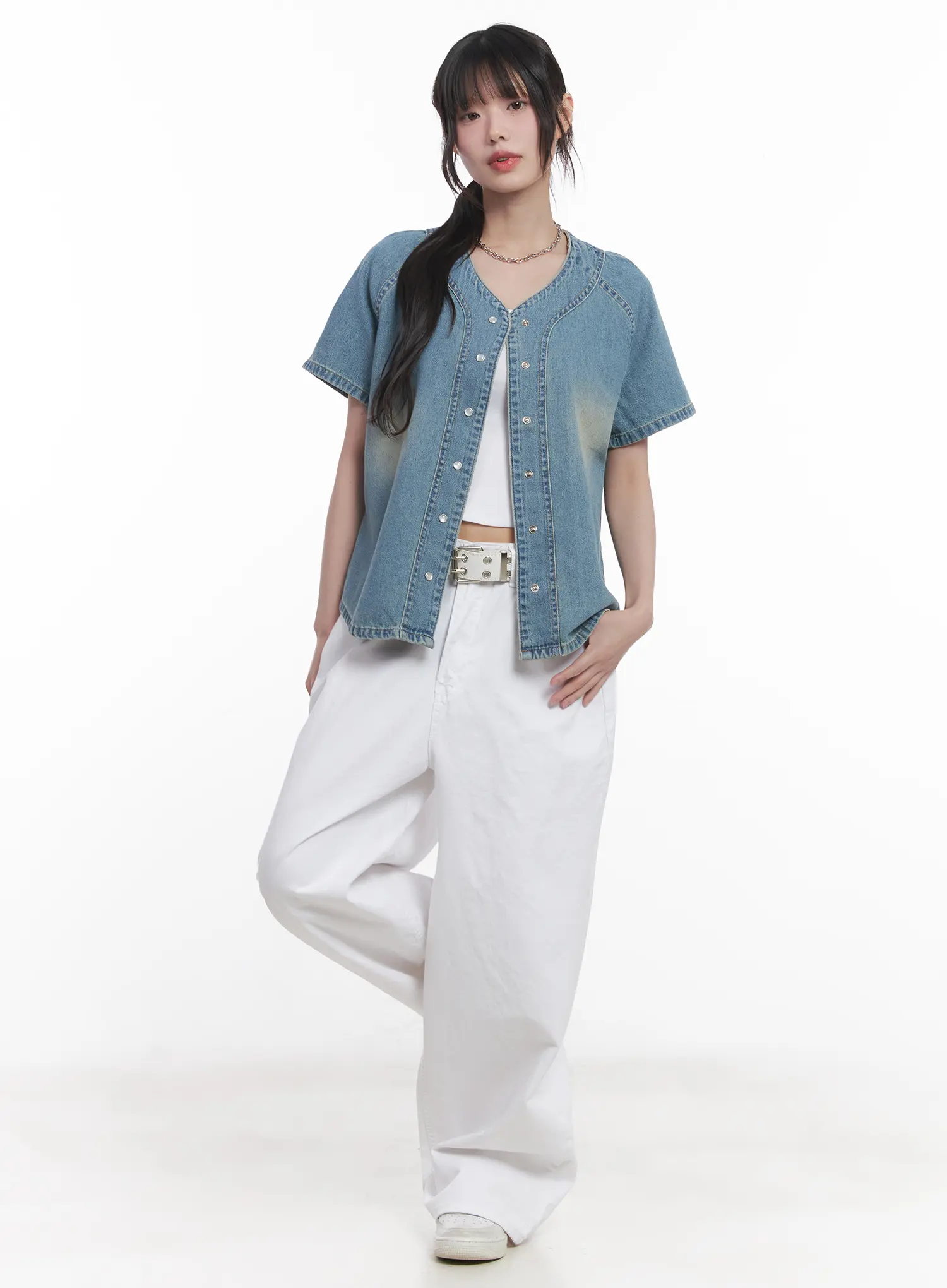 Washed Denim Short-Sleeve Shirt CU520 - Image 2