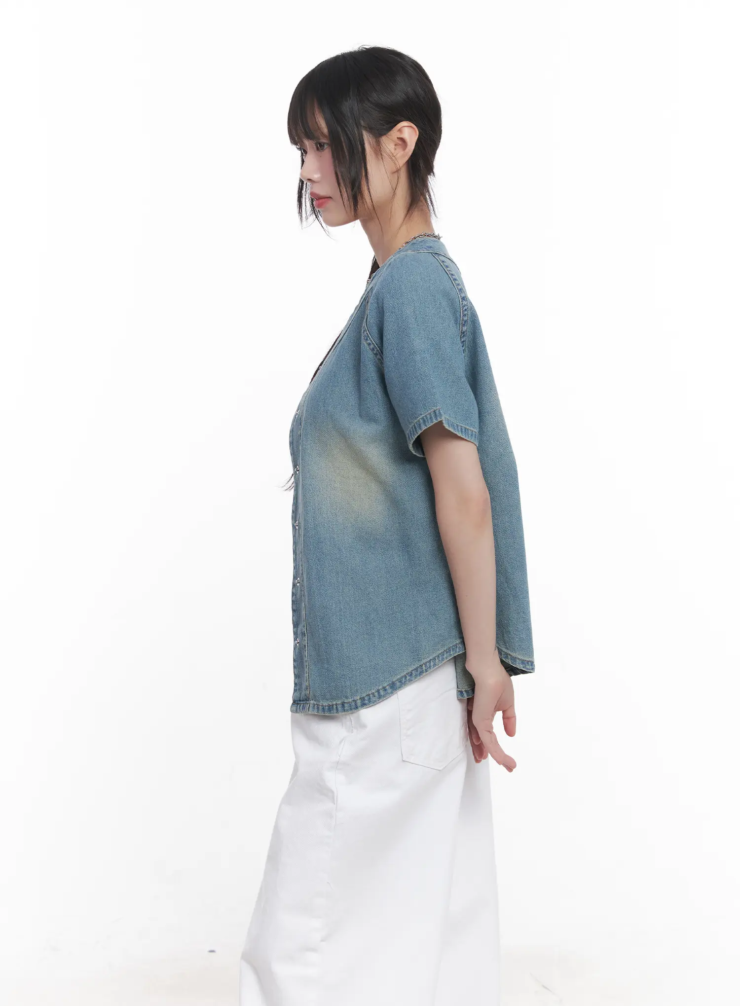 Washed Denim Short-Sleeve Shirt CU520 - Image 4