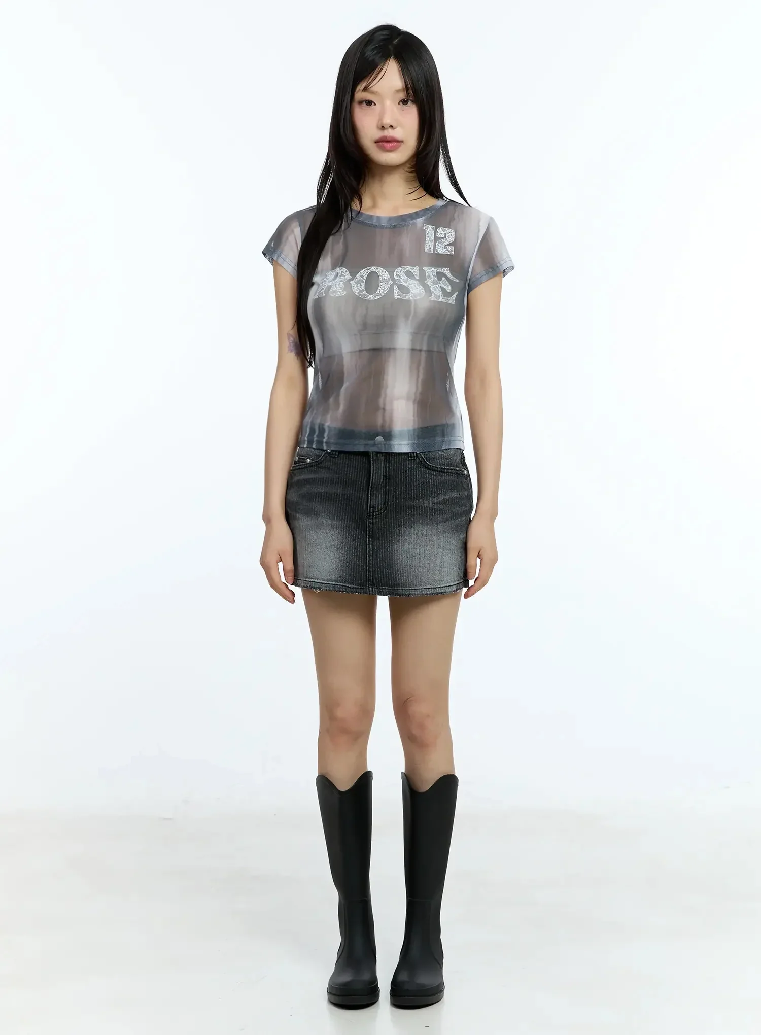 Washed Low-Rise Denim Mini Skirt IU525 - Image 4