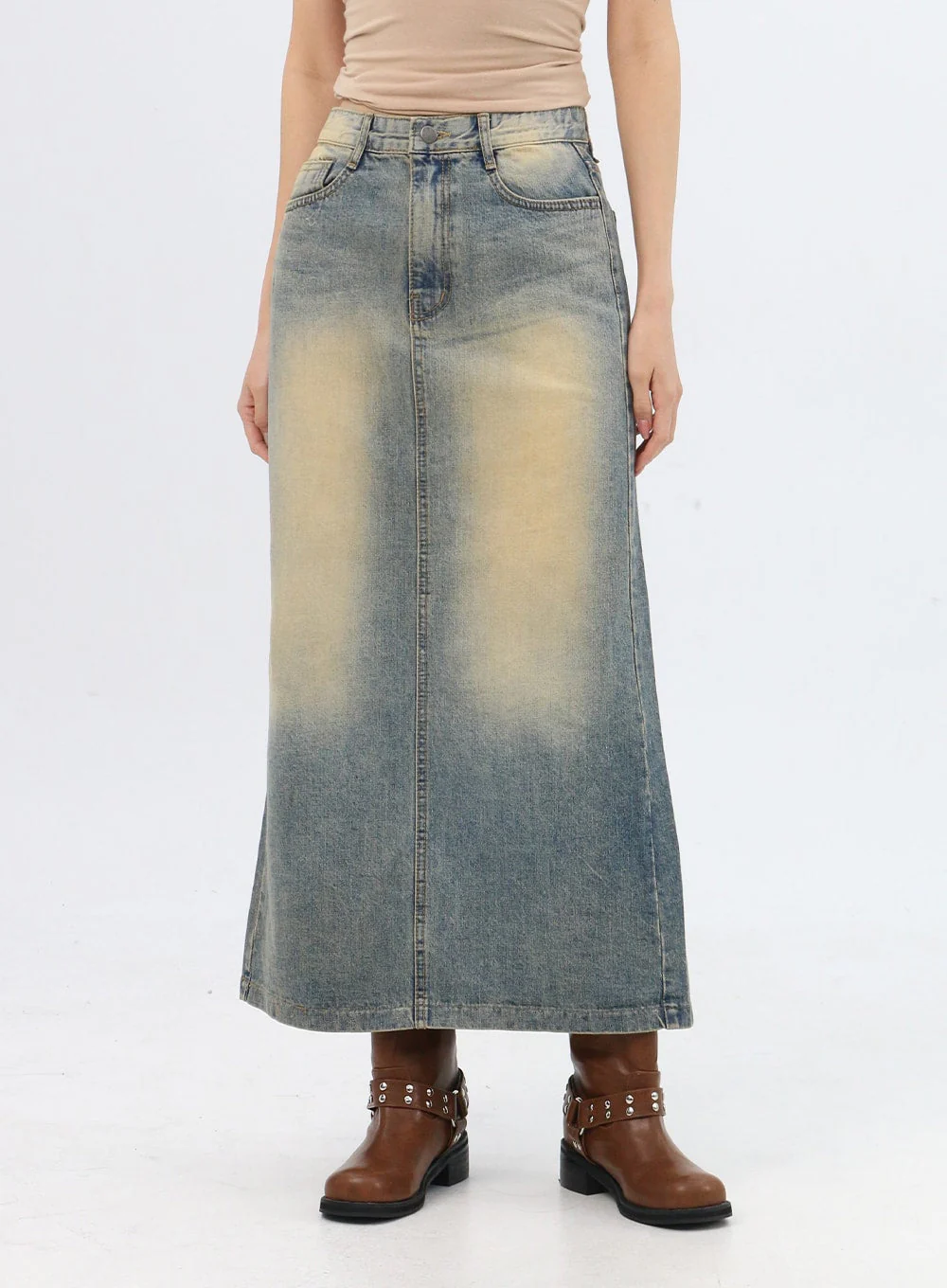 Washed Maxi Denim Skirt IN314 - Image 2