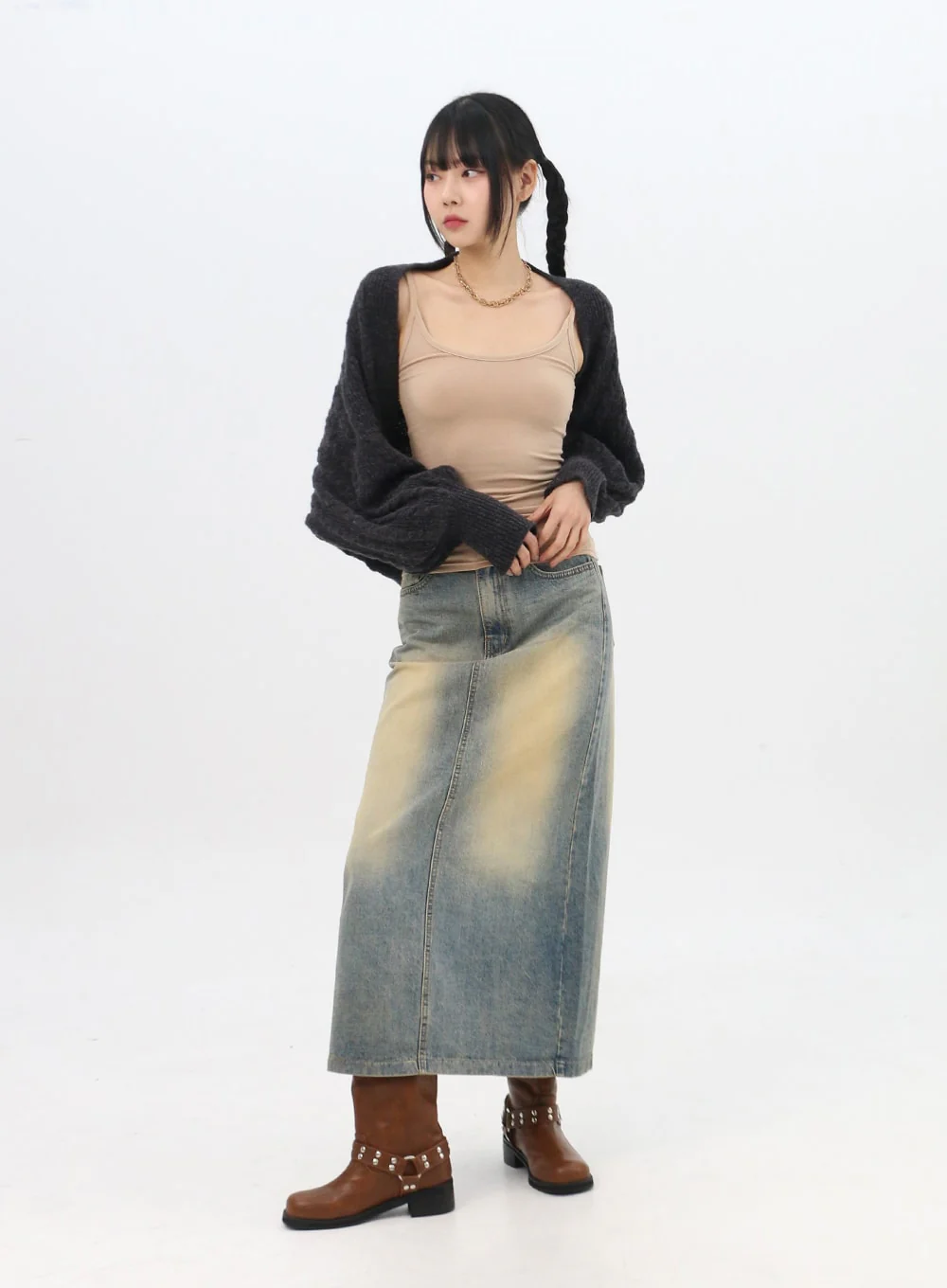 Washed Maxi Denim Skirt IN314 - Image 3