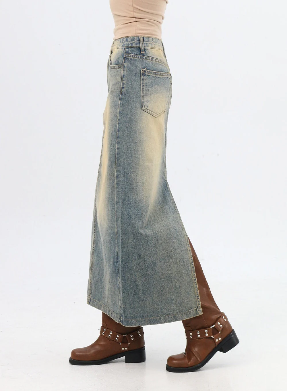 Washed Maxi Denim Skirt IN314 - Image 4