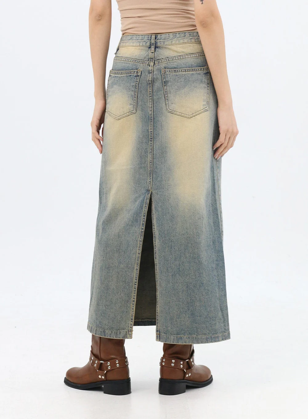 Washed Maxi Denim Skirt IN314 - Image 5