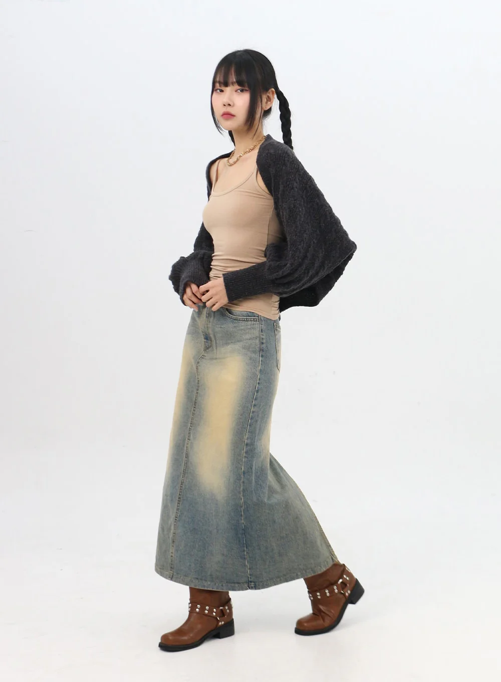Washed Maxi Denim Skirt IN314 - Image 6
