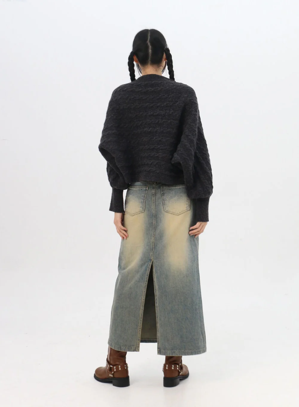 Washed Maxi Denim Skirt IN314 - Image 7