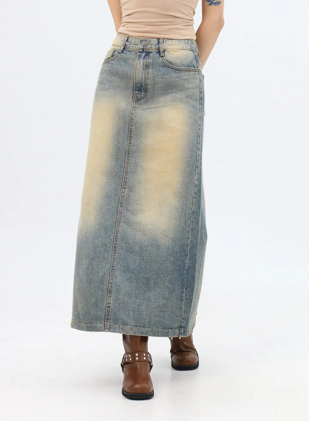 Washed Maxi Denim Skirt IN314 - Image 8