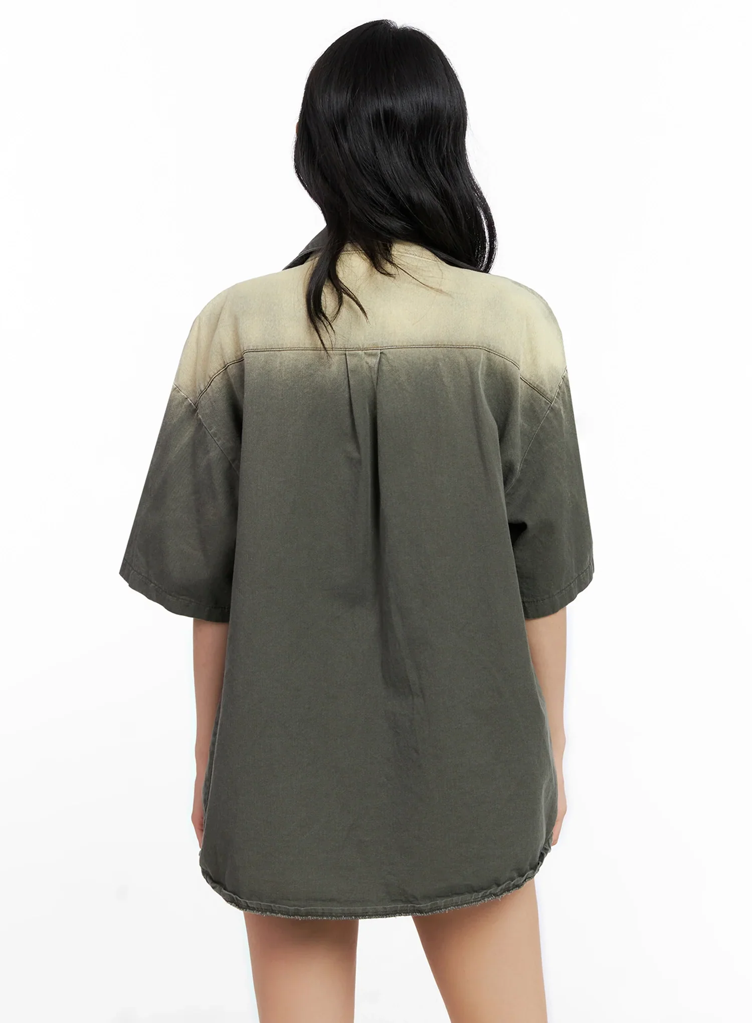 Washed Short-Sleeve Button-Up Shirt IG508 - Image 10